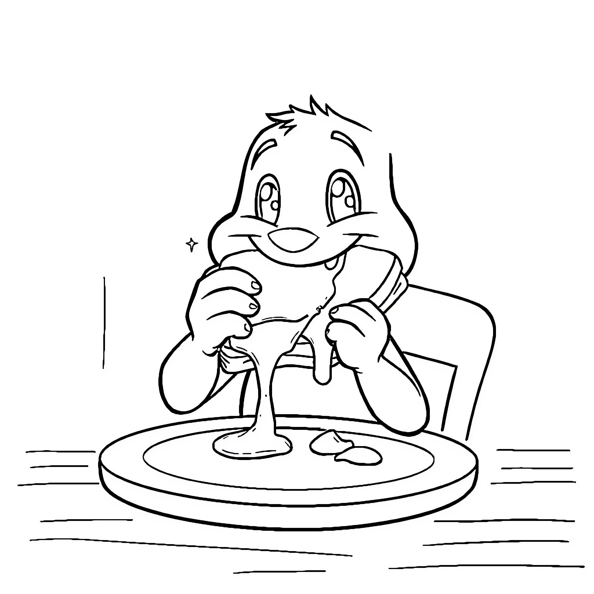 Bluey enjoying a yummy snack Coloring Page (free black-and-white line drawing printable PDF for all, from beginners to advanced learners, including children, teens, adults, and seniors)
