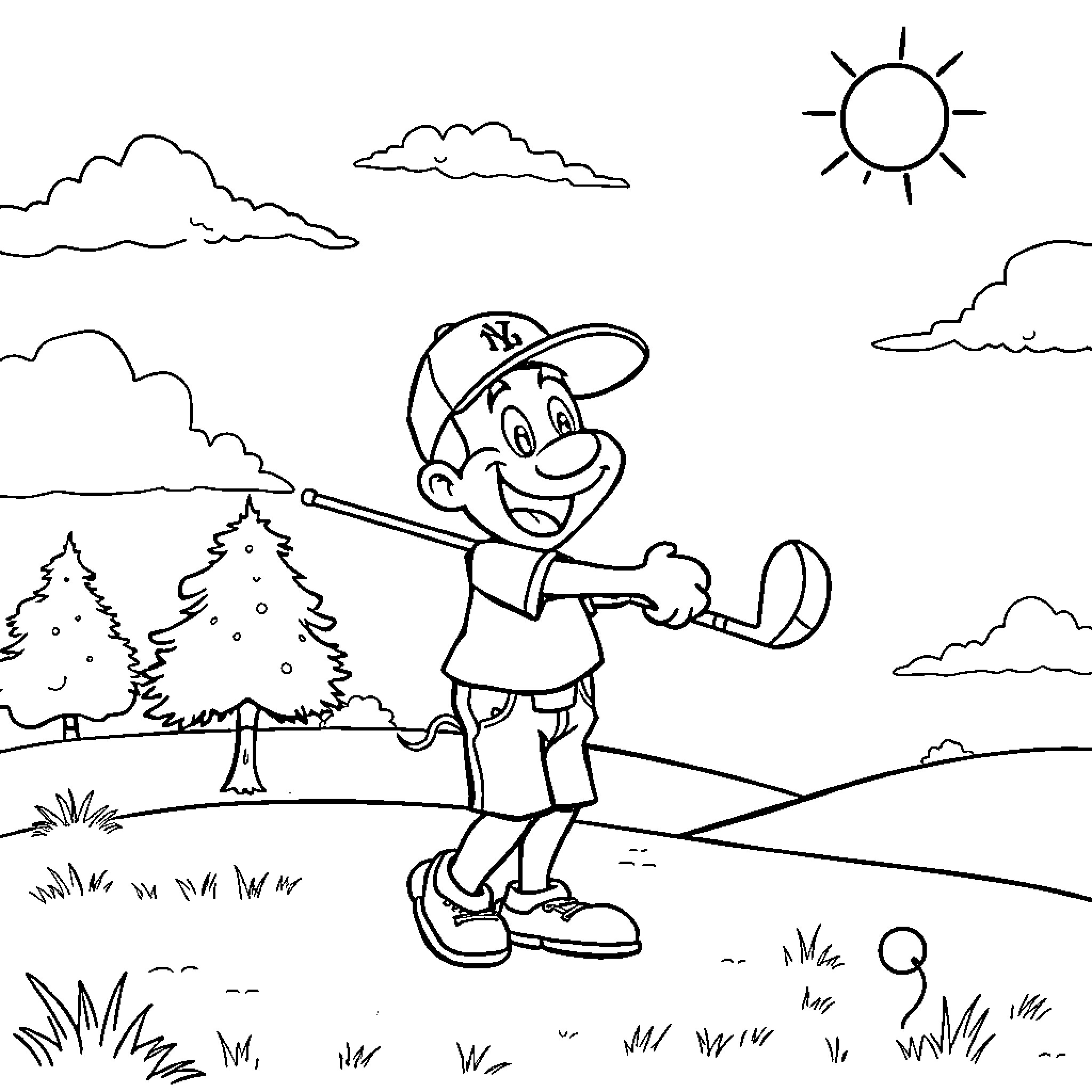 Speedy González enjoying outdoor activities Coloring Page (free black-and-white line drawing printable PDF for all, from beginners to advanced learners, including children, teens, adults, and seniors)
