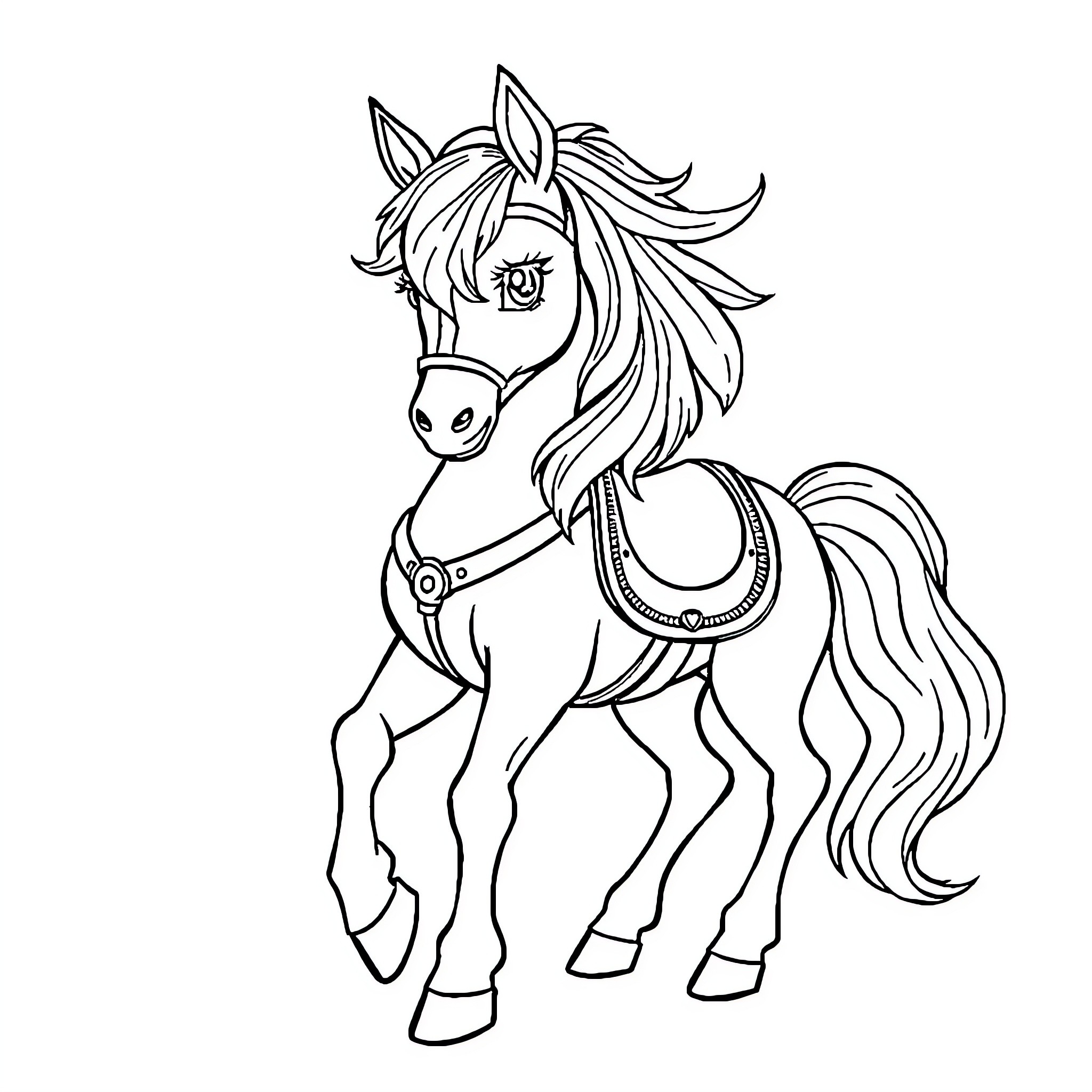 Hobbyhorse character in playful stance Coloring Page (free black-and-white line drawing printable PDF for all, from beginners to advanced learners, including children, teens, adults, and seniors)