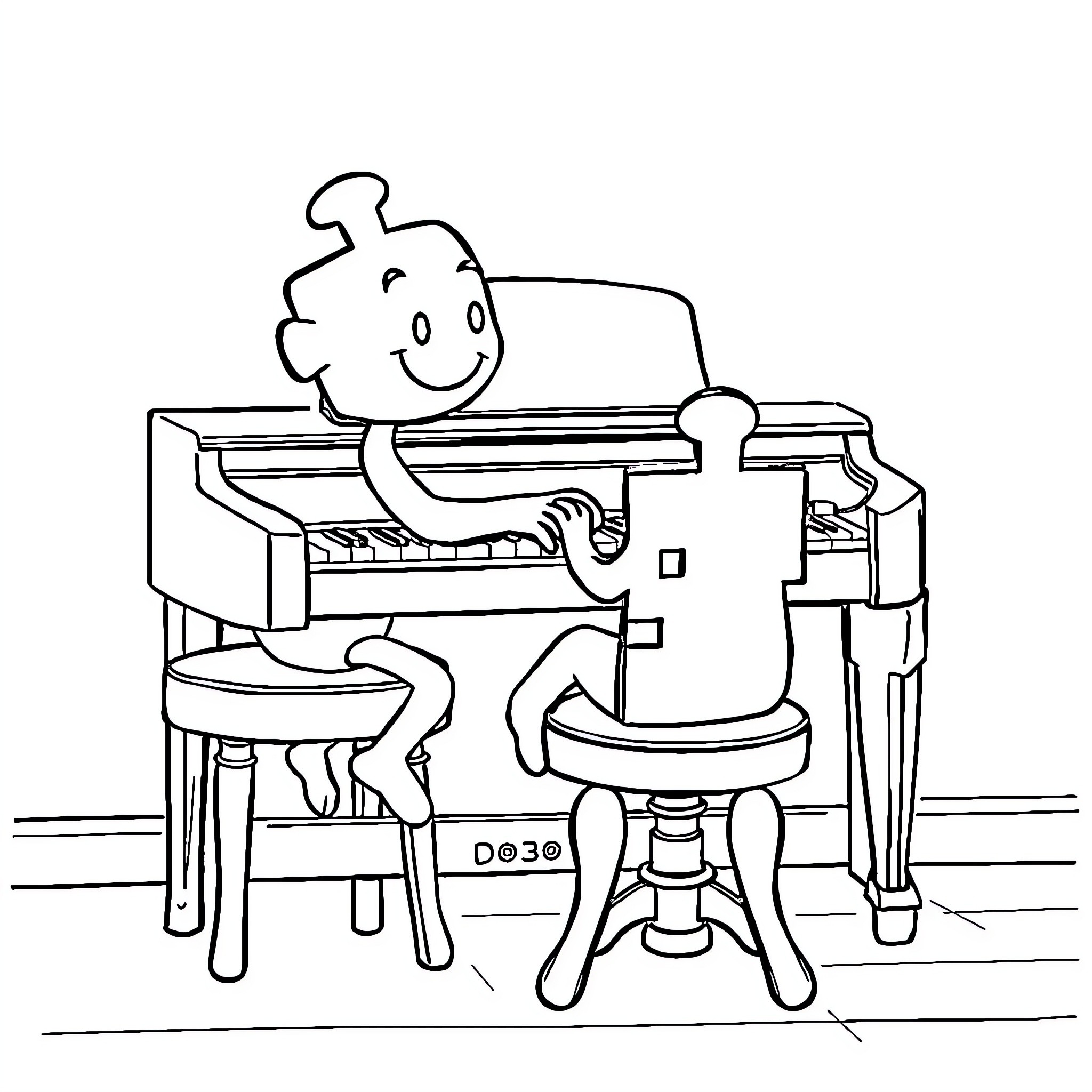 Puzzle Piece playing joyfully on the piano Coloring Page (free black-and-white line drawing printable PDF for all, from beginners to advanced learners, including children, teens, adults, and seniors)