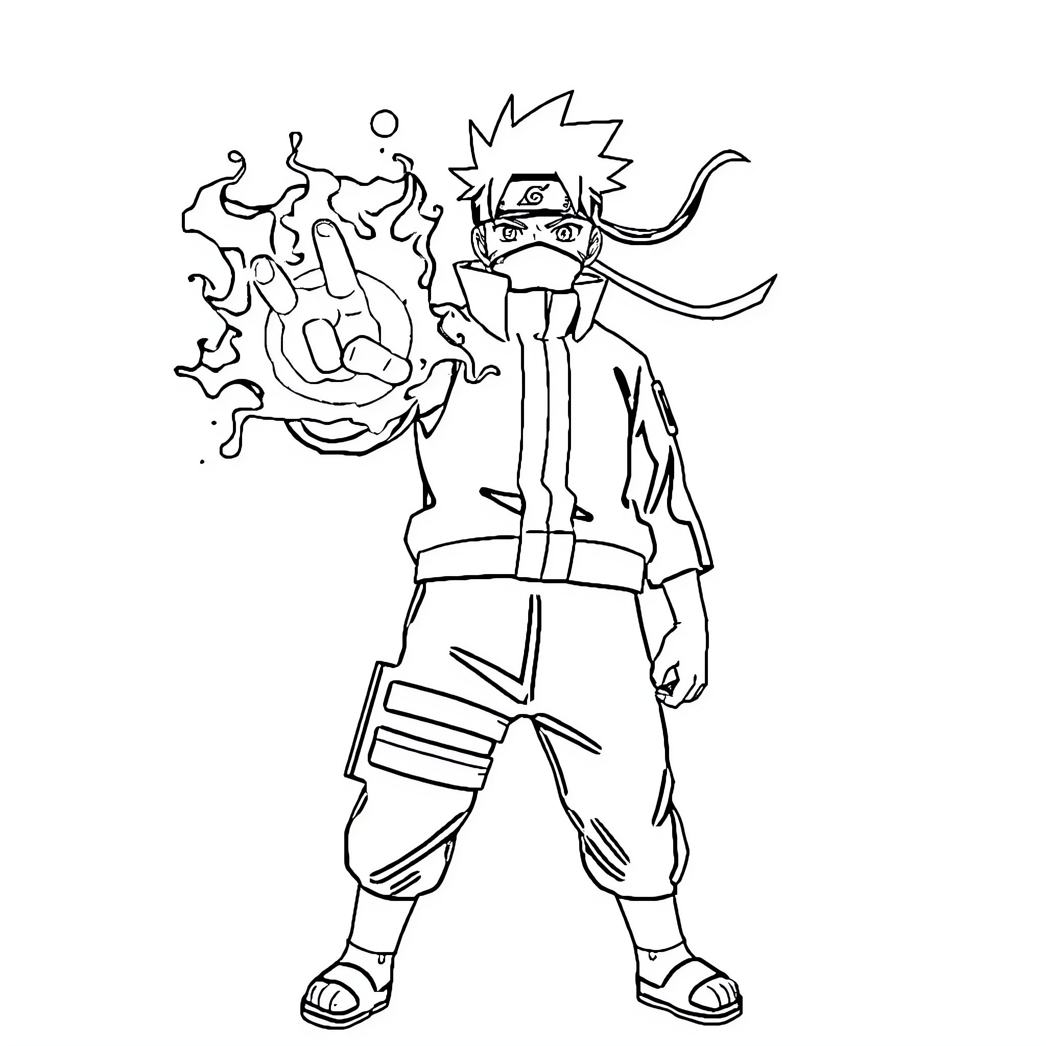 Naruto Unleashing Powerful Ninja Technique Coloring Page (free black-and-white line drawing printable PDF for all, from beginners to advanced learners, including children, teens, adults, and seniors)
