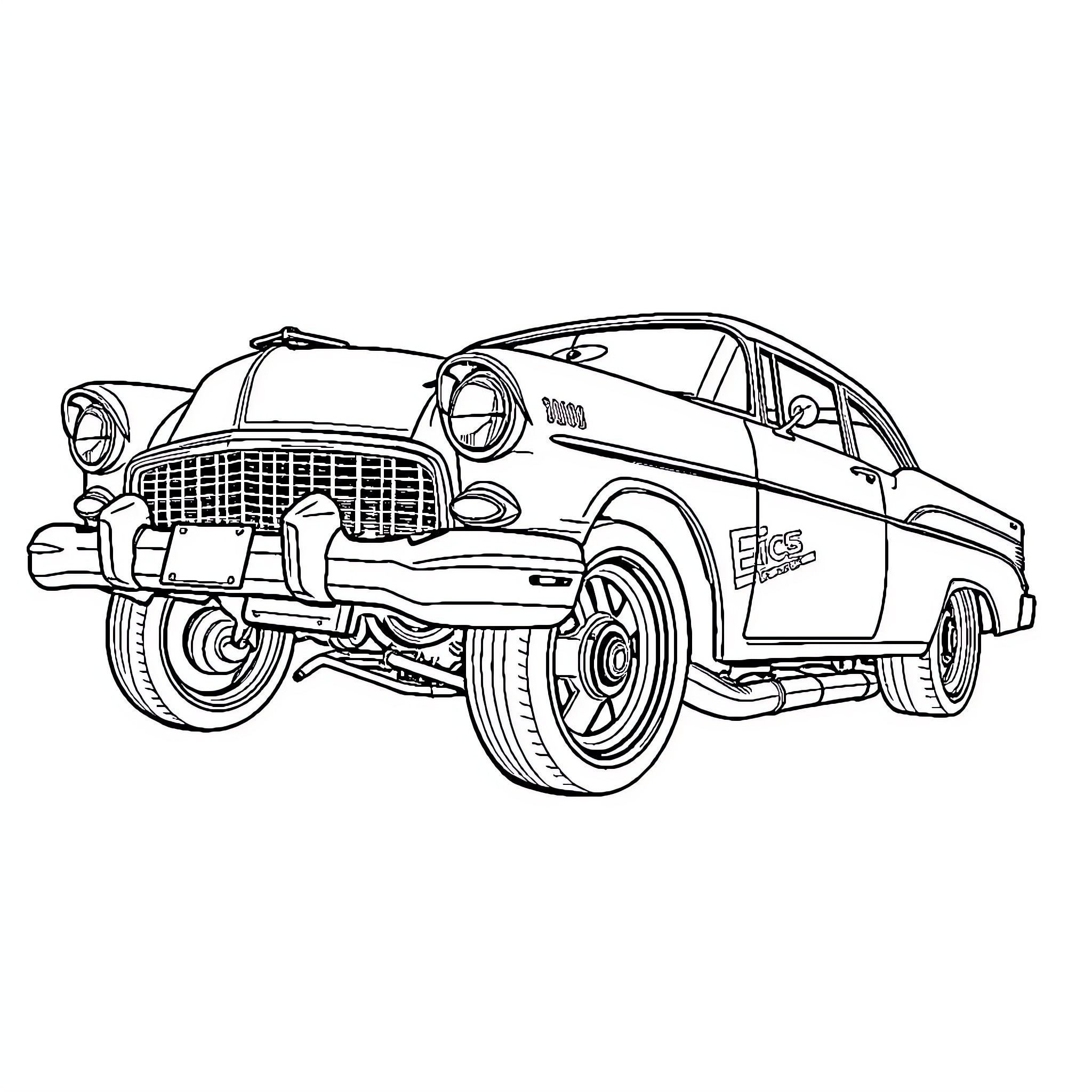 Lowrider with Customized Exterior and Wheels Coloring Page (free black-and-white line drawing printable PDF for all, from beginners to advanced learners, including children, teens, adults, and seniors)