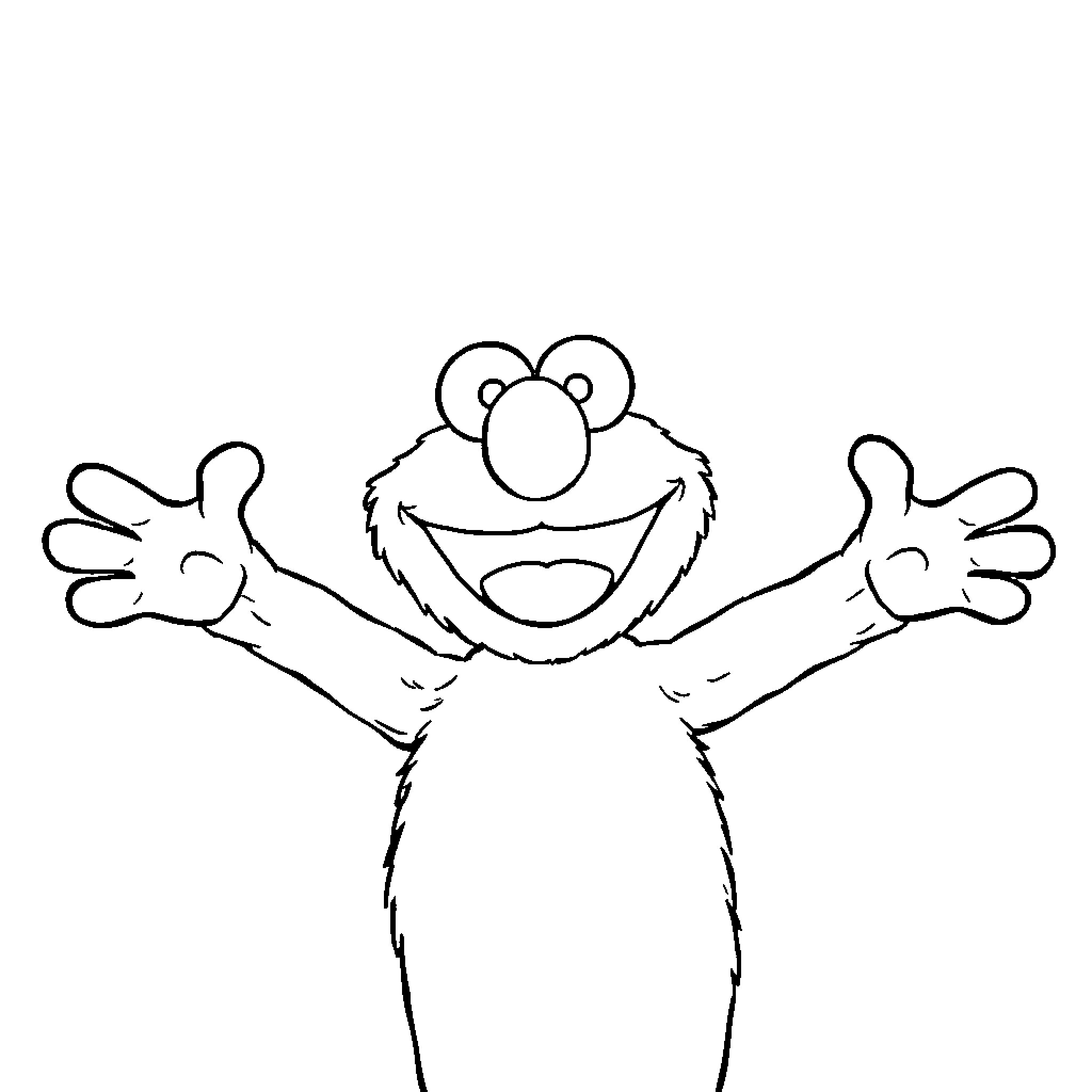 Elmo embracing with open arms cheerfully Coloring Page (free black-and-white line drawing printable PDF for all, from beginners to advanced learners, including children, teens, adults, and seniors)