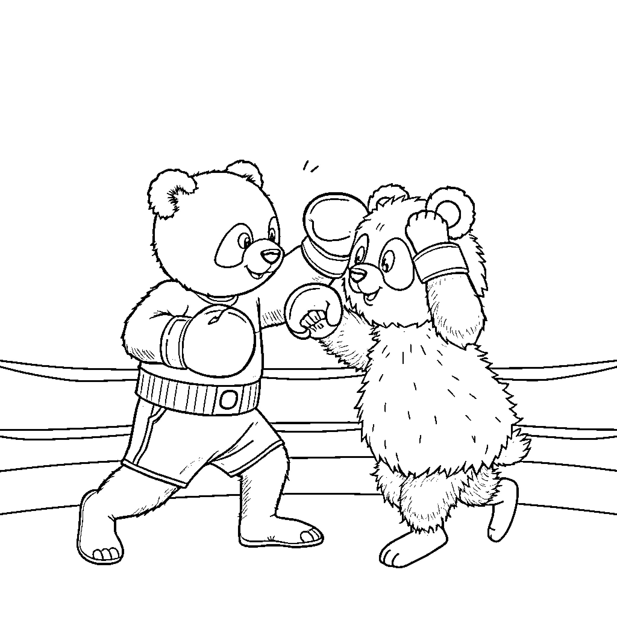 Labubu Wrestling Opponents in the Ring Coloring Page (free black-and-white line drawing printable PDF for all, from beginners to advanced learners, including children, teens, adults, and seniors)