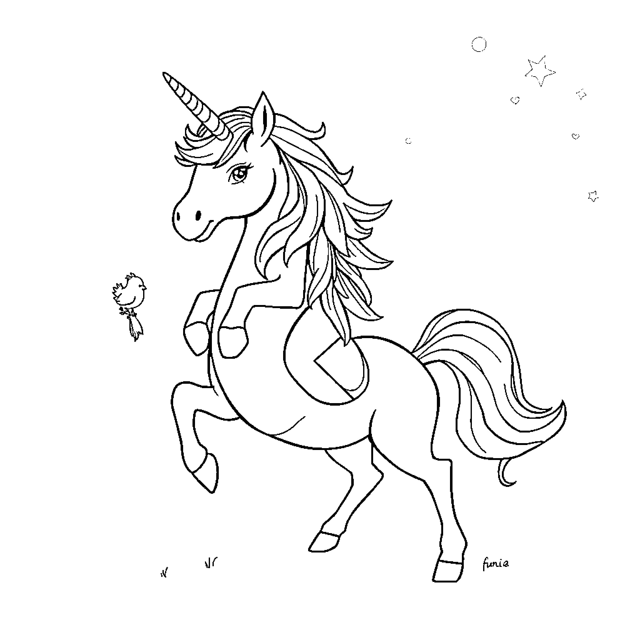 Barbarian Unicorn's Enchanted Stroll Coloring Page (free black-and-white line drawing printable PDF for all, from beginners to advanced learners, including children, teens, adults, and seniors)