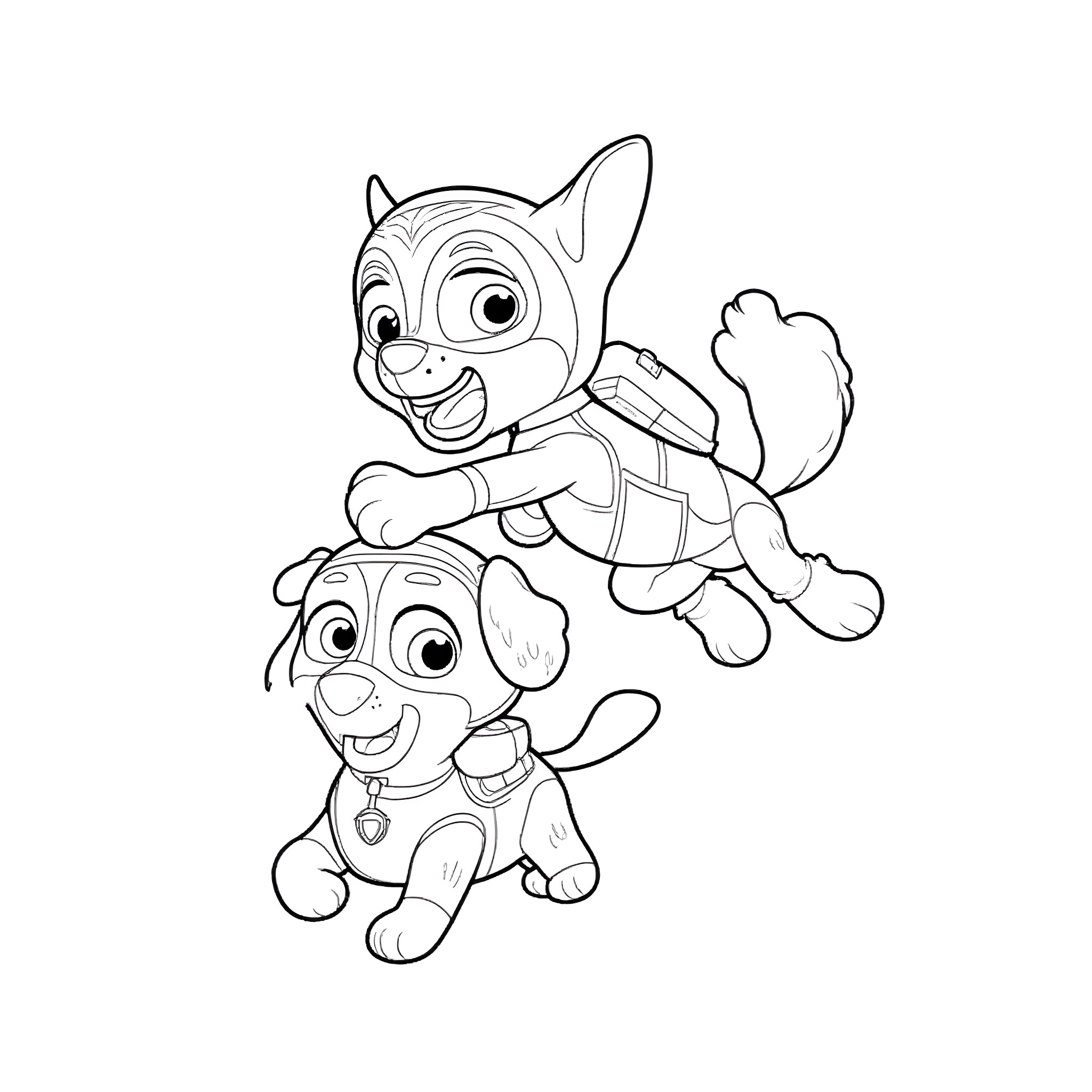 Chase of Playful Pups Coloring Page (free black-and-white line drawing printable PDF for all, from beginners to advanced learners, including children, teens, adults, and seniors)