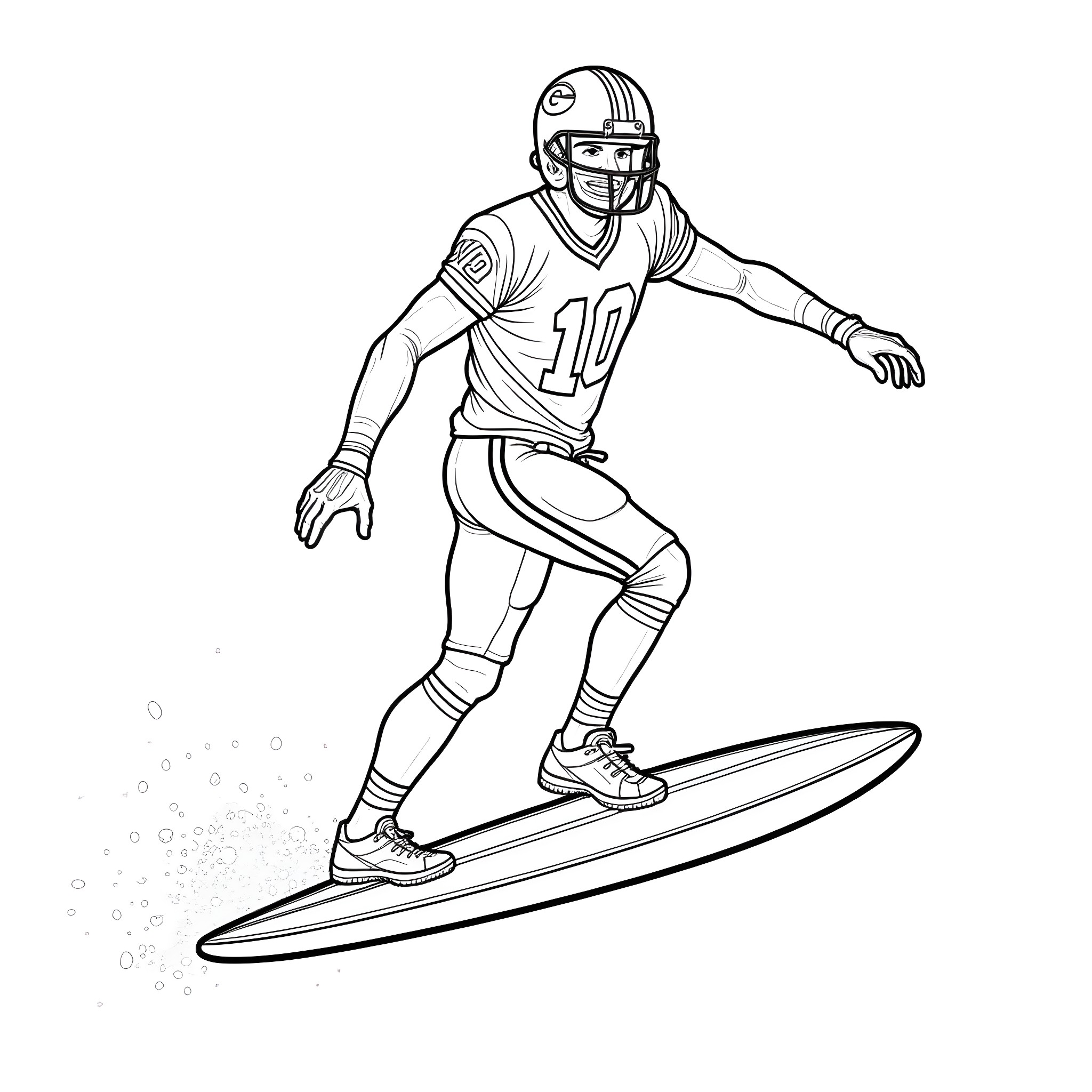 Player surfing on a wave in the game Coloring Page (free black-and-white line drawing printable PDF for all, from beginners to advanced learners, including children, teens, adults, and seniors)
