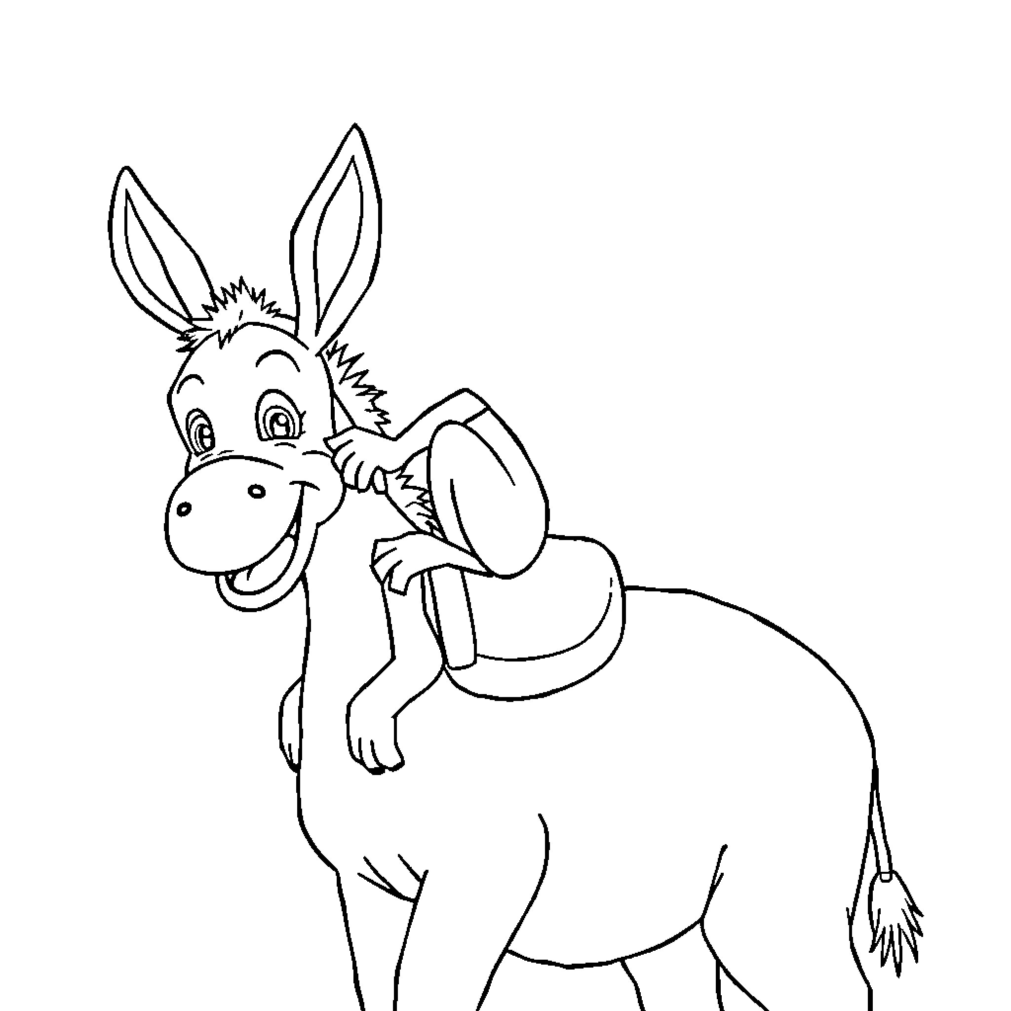 Monkey enjoying a relaxing ride on a donkey Coloring Page (free black-and-white line drawing printable PDF for all, from beginners to advanced learners, including children, teens, adults, and seniors)