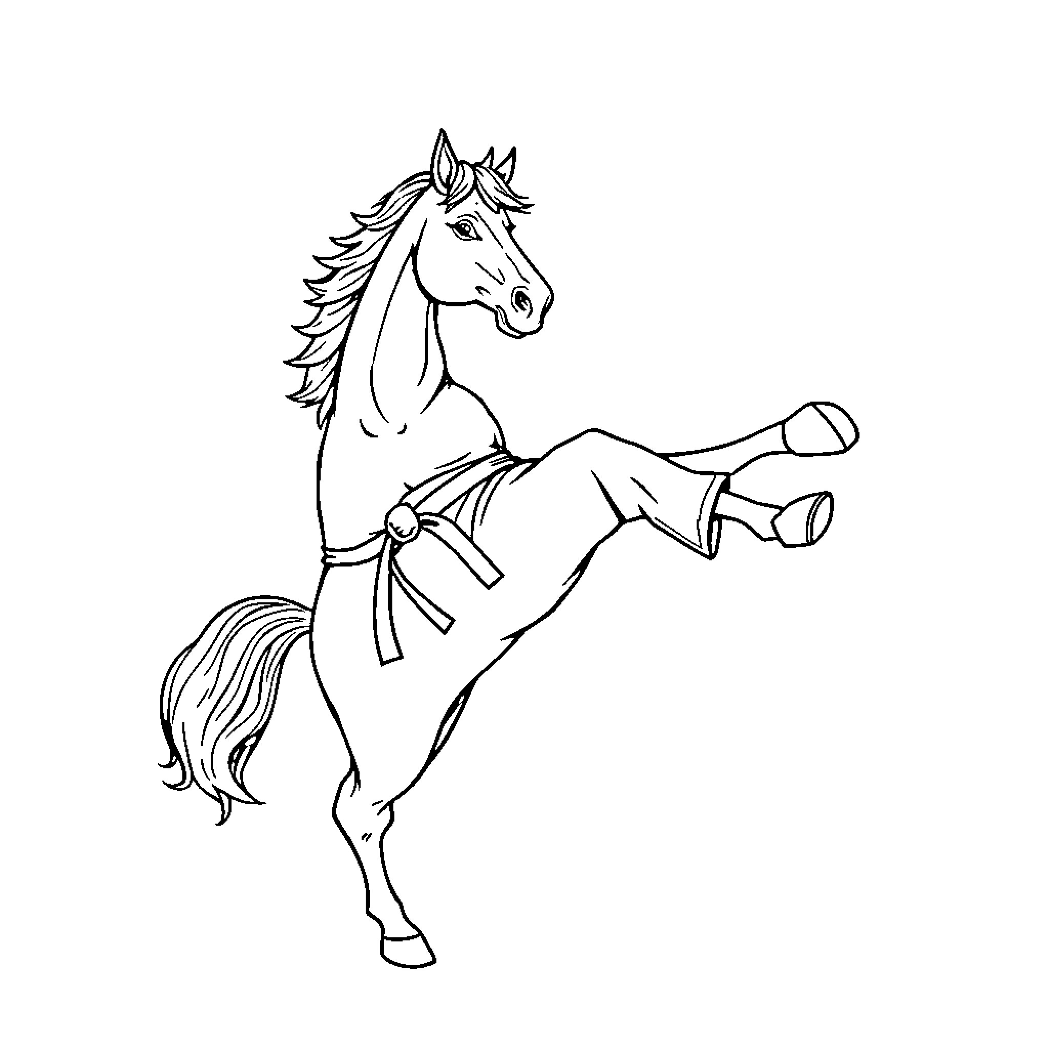 Horse jumping over obstacle Coloring Page (free black-and-white line drawing printable PDF for all, from beginners to advanced learners, including children, teens, adults, and seniors)