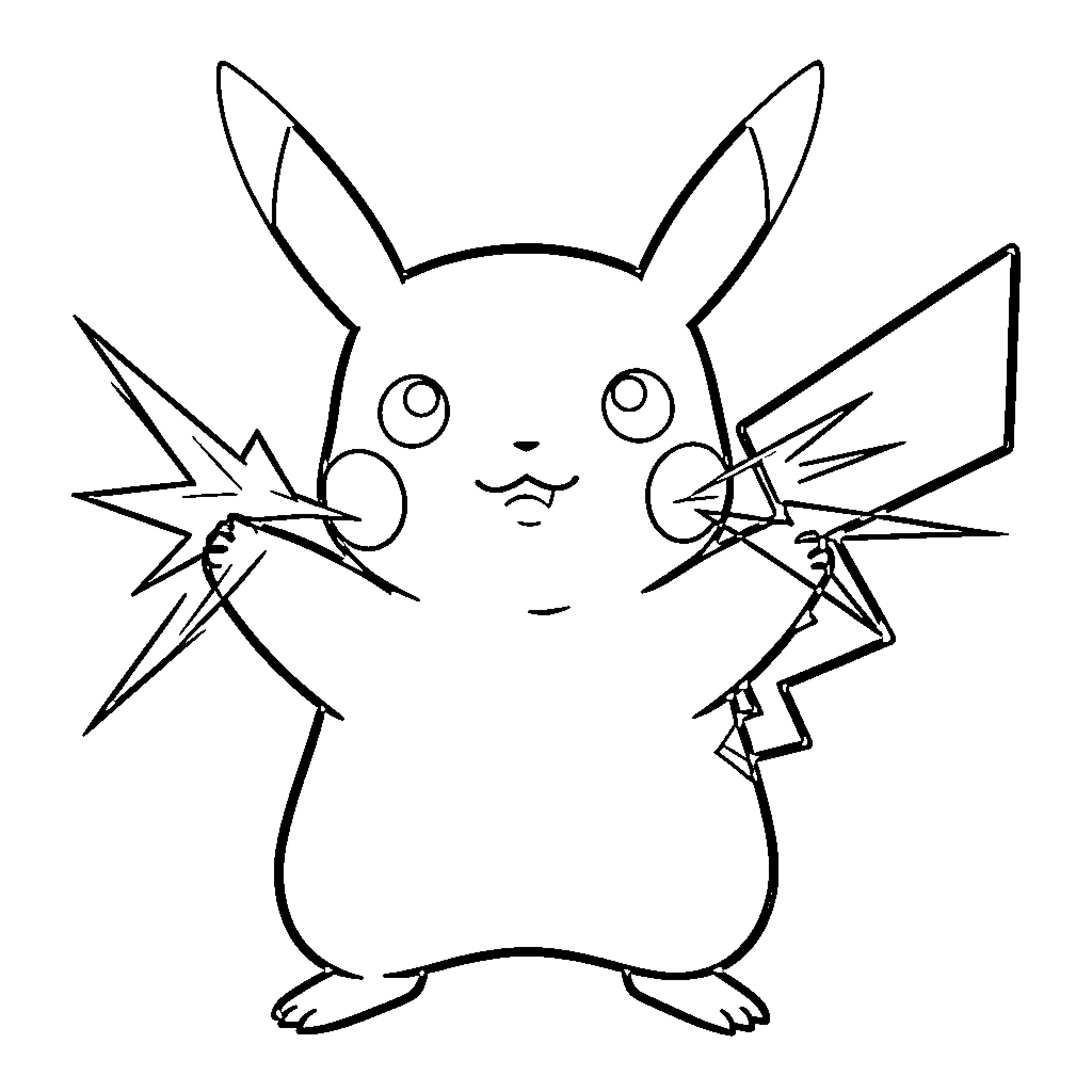 Pikachu using electric attacks with an excited expression Coloring Page (free black-and-white line drawing printable PDF for all, from beginners to advanced learners, including children, teens, adults, and seniors)