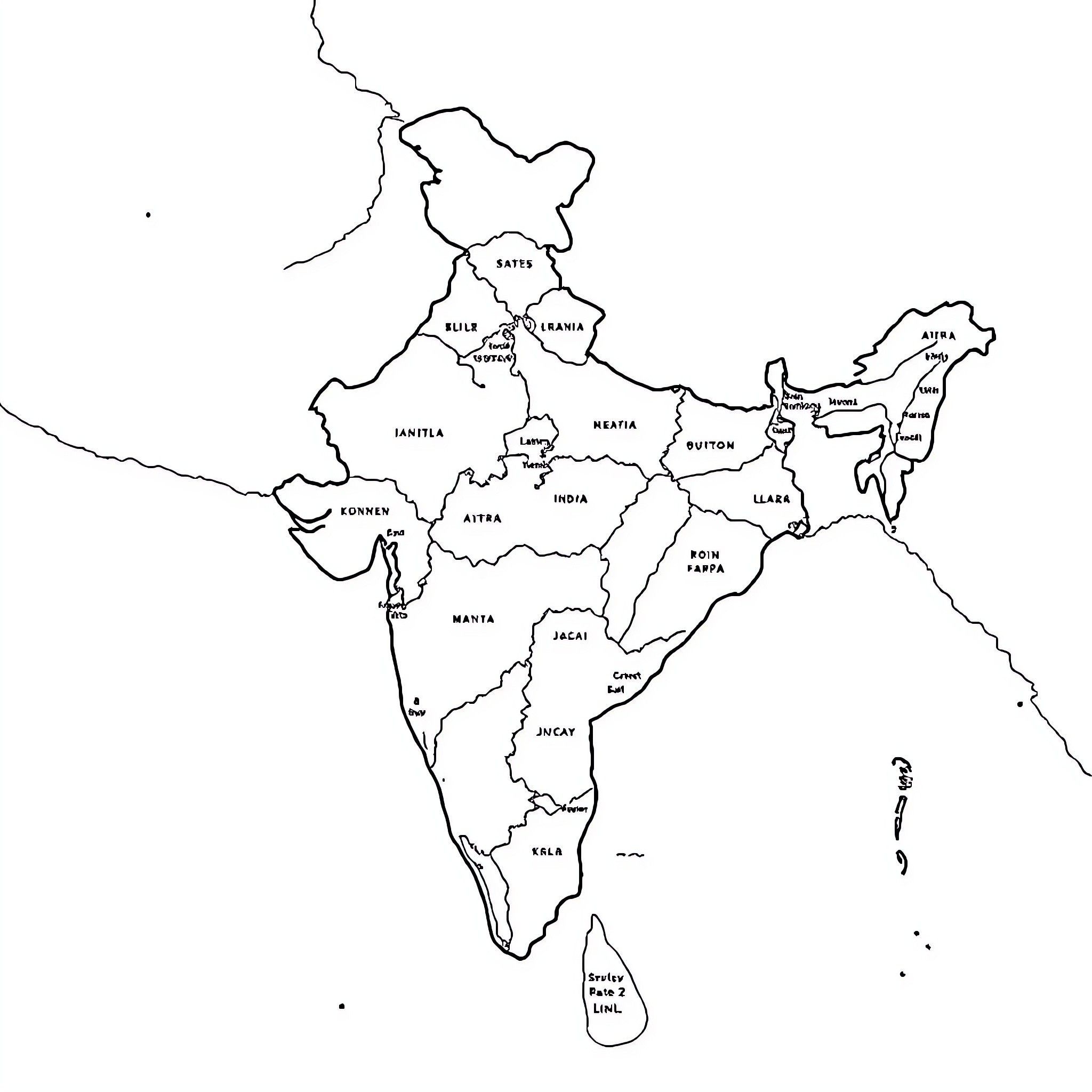 Map of states and territories of India Coloring Page (free black-and-white line drawing printable PDF for all, from beginners to advanced learners, including children, teens, adults, and seniors)