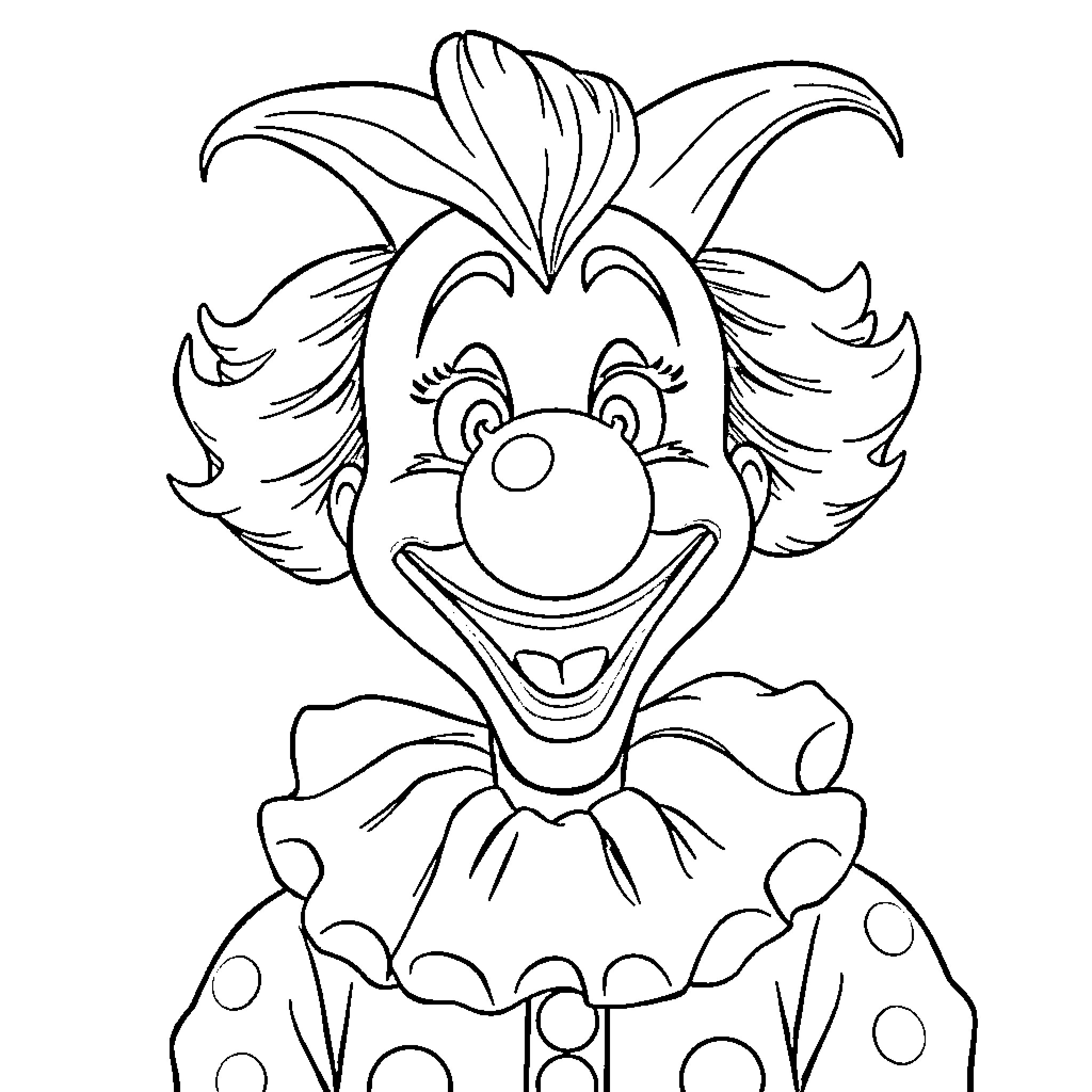 Clown with Expressive Face and Costume Coloring Page (free black-and-white line drawing printable PDF for all, from beginners to advanced learners, including children, teens, adults, and seniors)