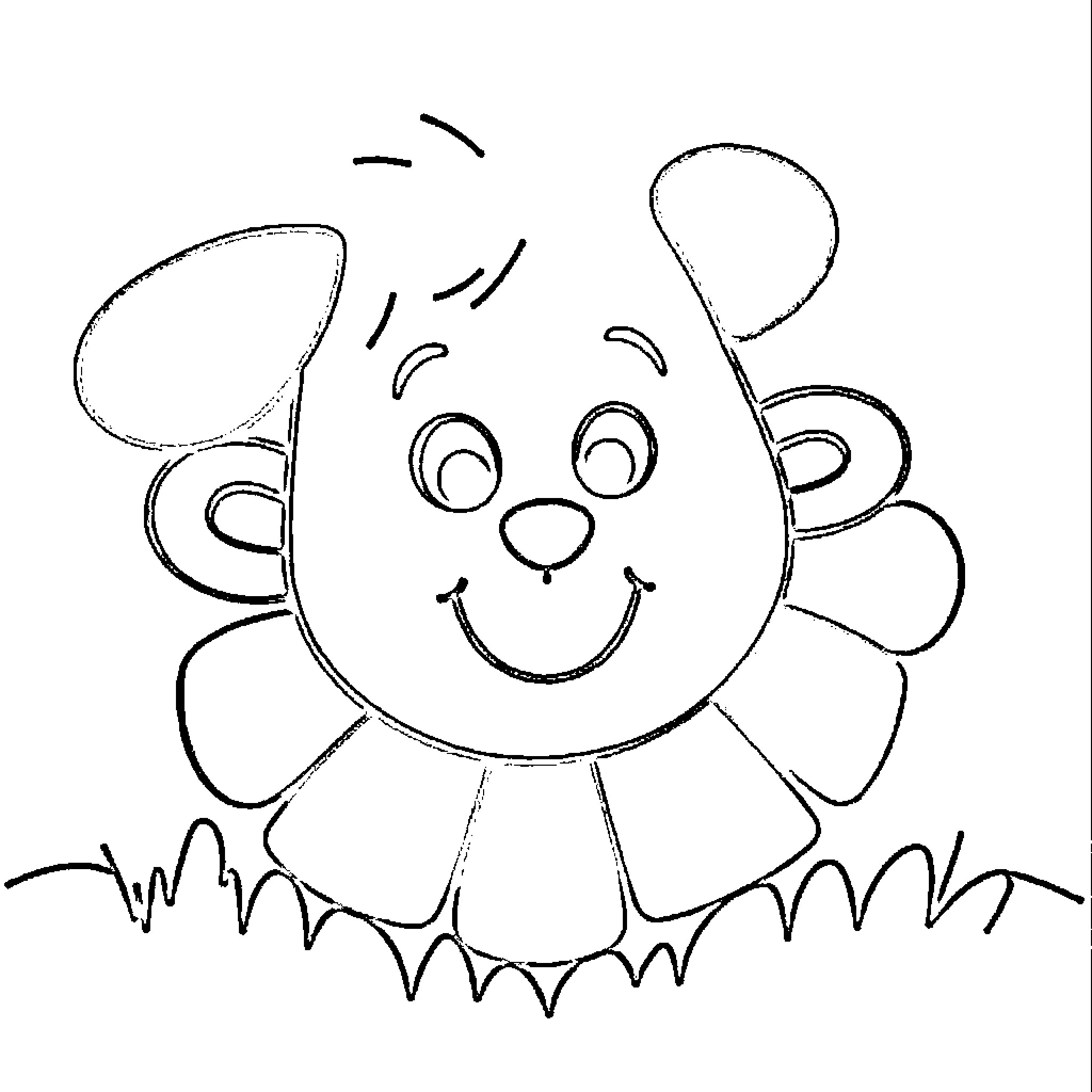 Shape of a smiling cartoon flower Coloring Page (free black-and-white line drawing printable PDF for all, from beginners to advanced learners, including children, teens, adults, and seniors)
