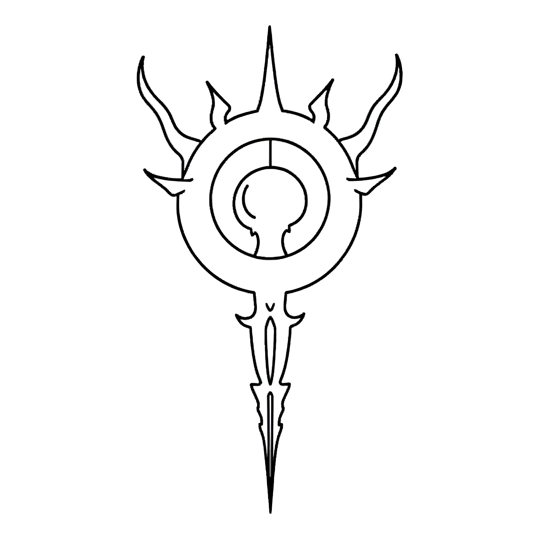 Demon symbol with abstract design Coloring Page (free black-and-white line drawing printable PDF for all, from beginners to advanced learners, including children, teens, adults, and seniors)