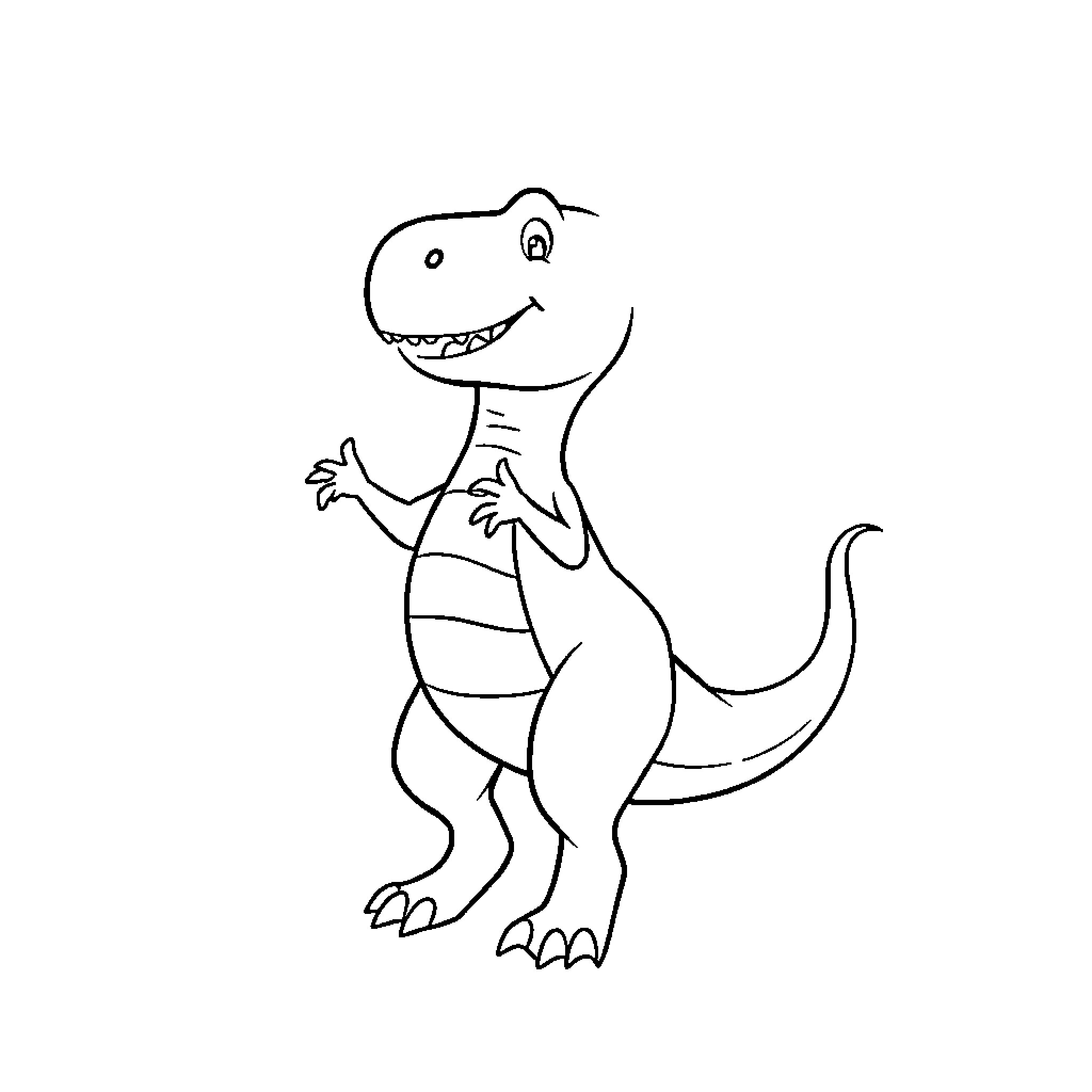 Dinosaur cheerfully waving and smiling Coloring Page (free black-and-white line drawing printable PDF for all, from beginners to advanced learners, including children, teens, adults, and seniors)