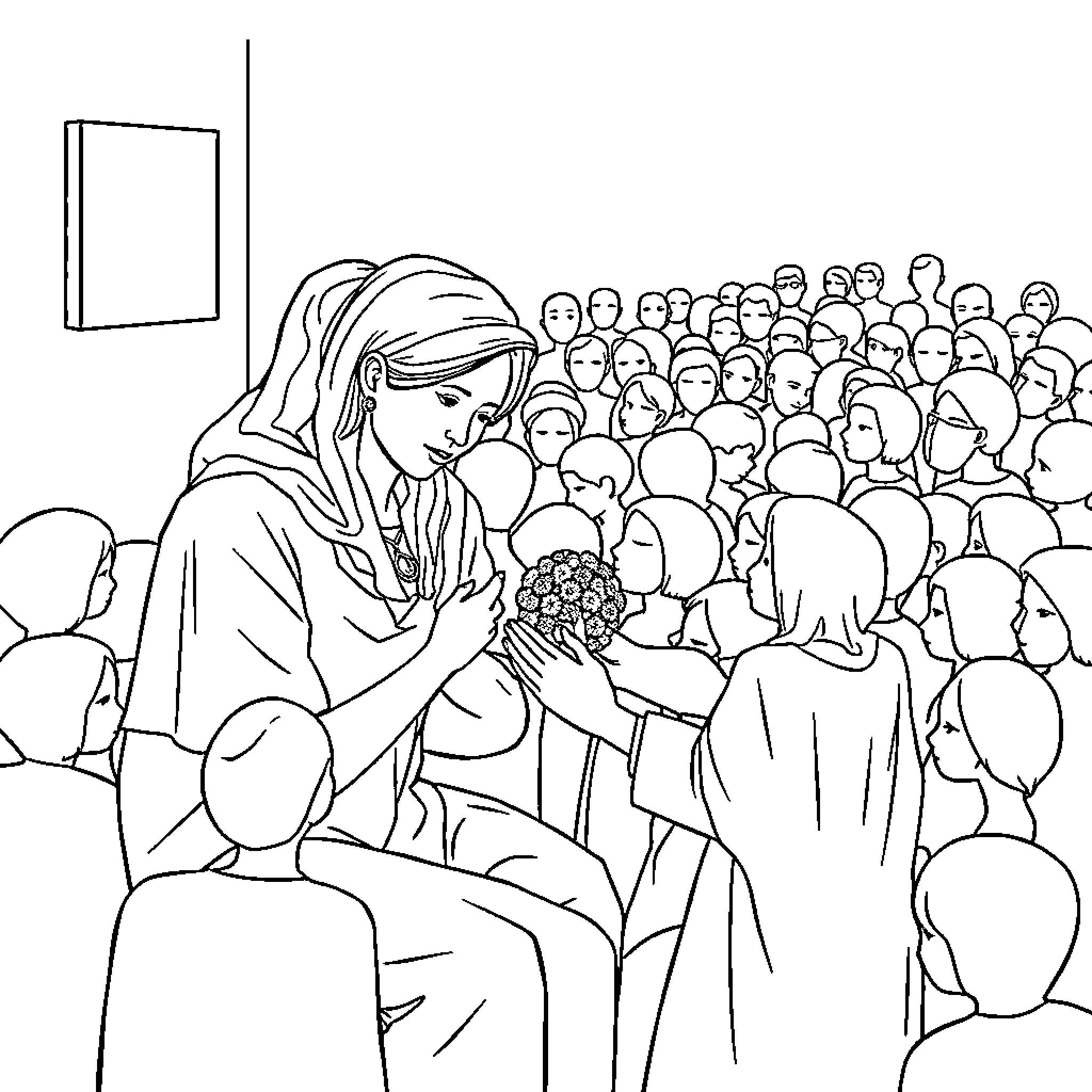 Nursing Patients in the Hospital Ward Coloring Page (free black-and-white line drawing printable PDF for all, from beginners to advanced learners, including children, teens, adults, and seniors)