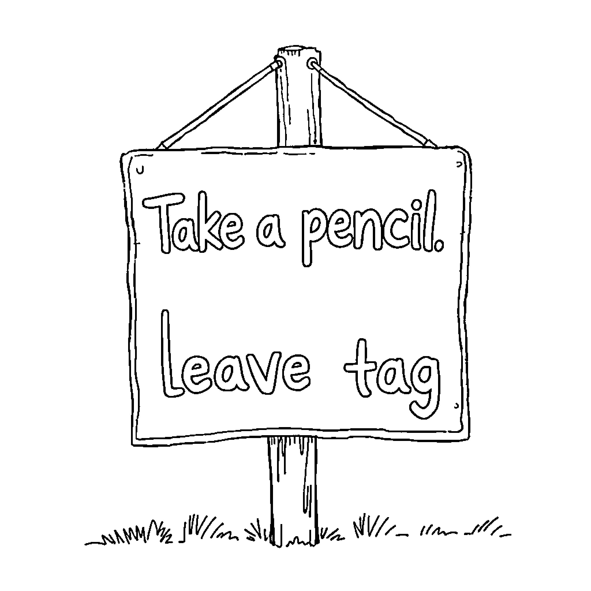 Tag instructional sign with creative text Coloring Page (free black-and-white line drawing printable PDF for all, from beginners to advanced learners, including children, teens, adults, and seniors)