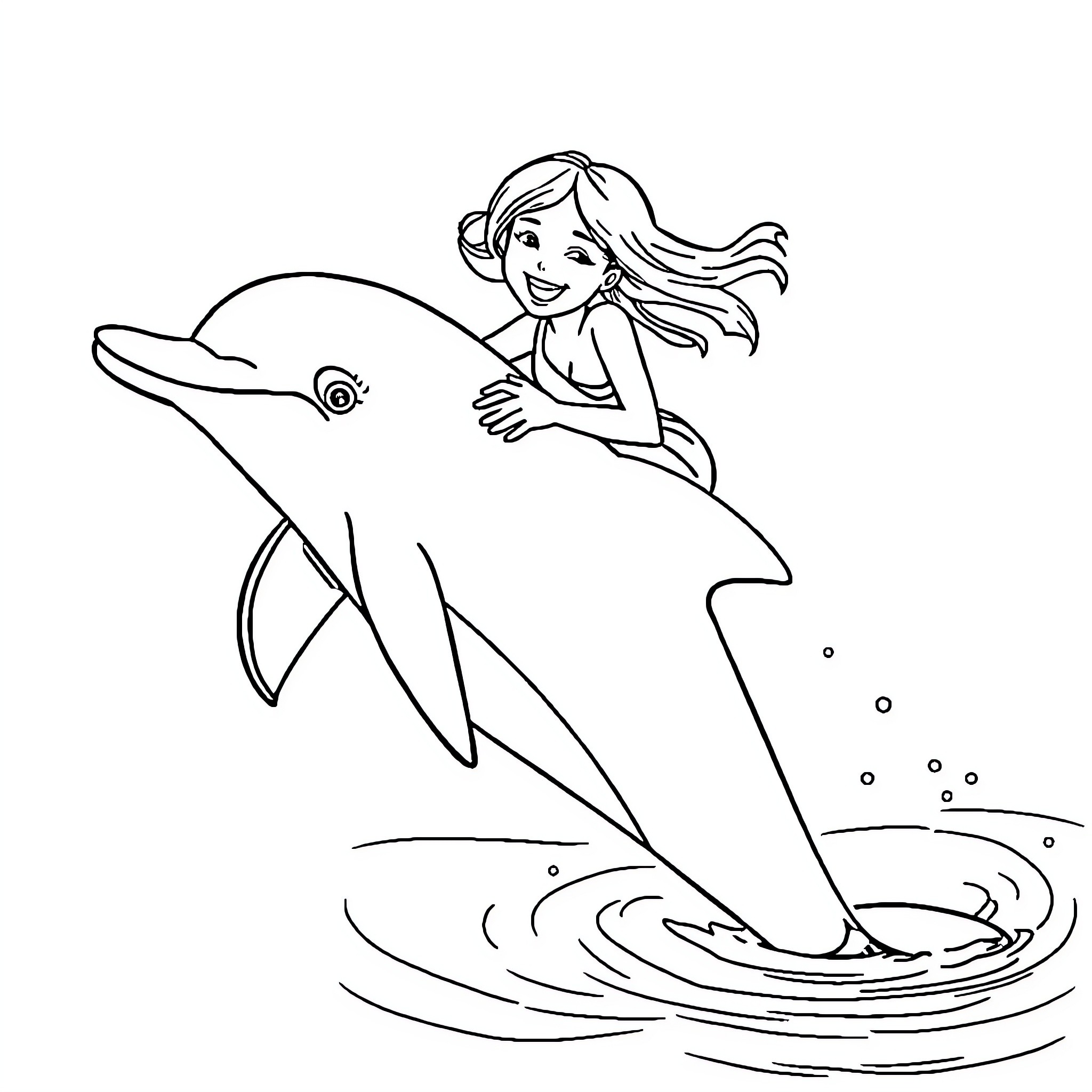 Mother Dolphin and her Playful Child Coloring Page (free black-and-white line drawing printable PDF for all, from beginners to advanced learners, including children, teens, adults, and seniors)