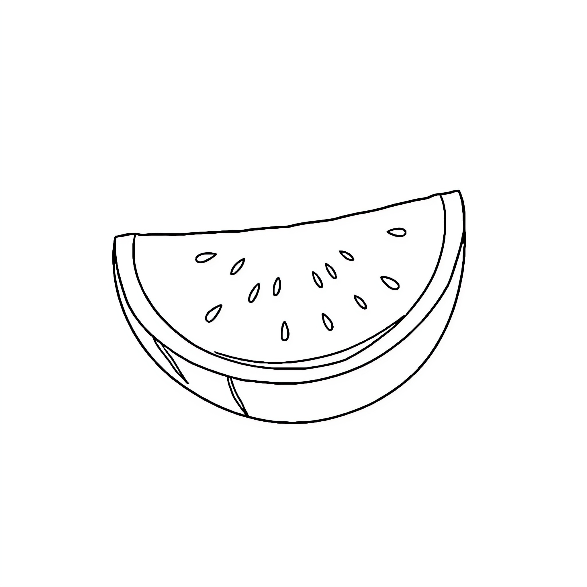 Watermelon slice in minimalist line art Coloring Page (free black-and-white line drawing printable PDF for all, from beginners to advanced learners, including children, teens, adults, and seniors)