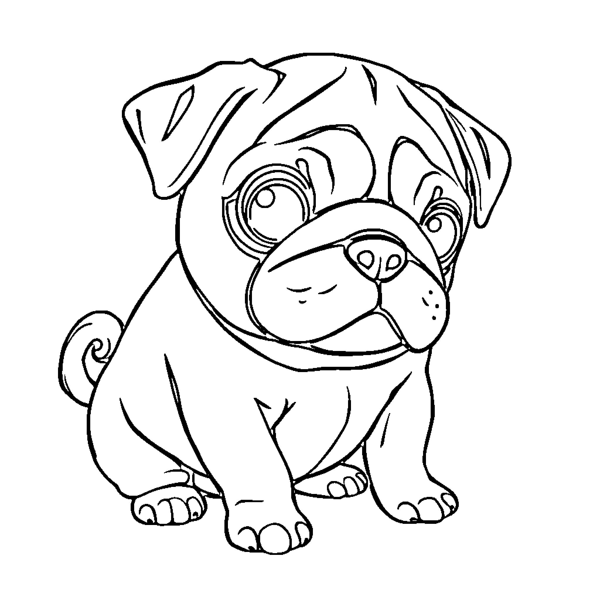 Pug making a silly expression Coloring Page (free black-and-white line drawing printable PDF for all, from beginners to advanced learners, including children, teens, adults, and seniors)