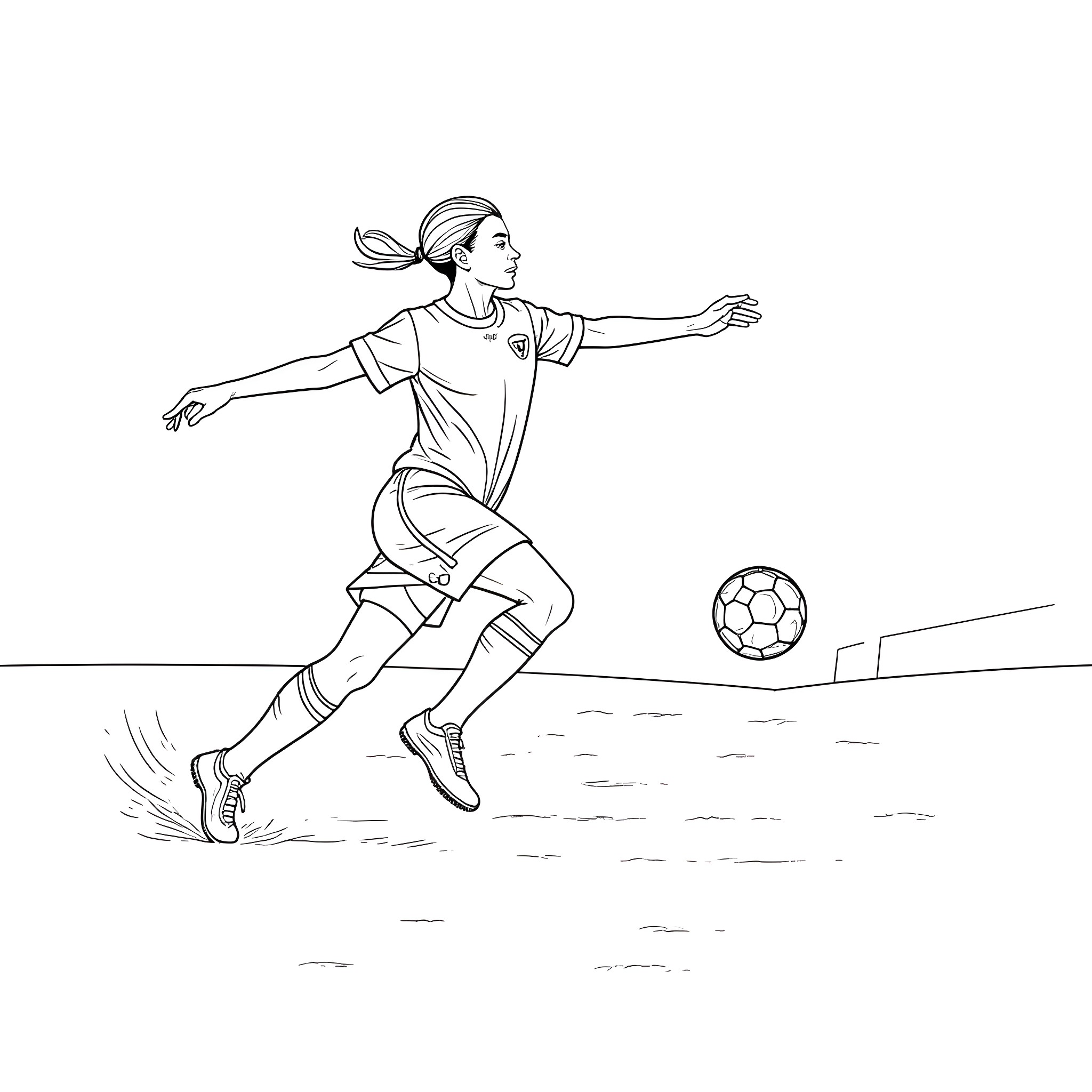 Igamane: Soccer Player in Action Coloring Page (free black-and-white line drawing printable PDF for all, from beginners to advanced learners, including children, teens, adults, and seniors)