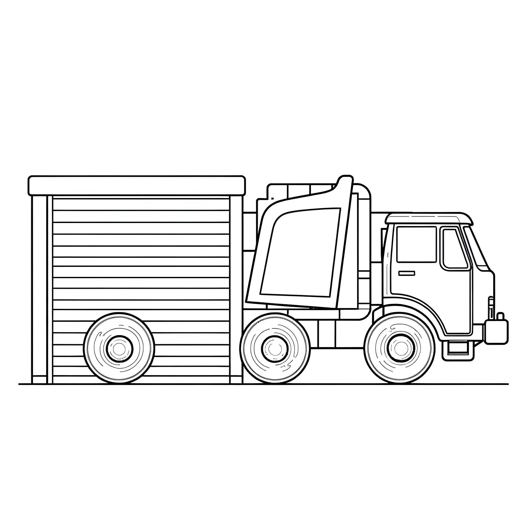 Garbage Truck Collecting Waste from Storage Facility Coloring Page (free black-and-white line drawing printable PDF for all, from beginners to advanced learners, including children, teens, adults, and seniors)