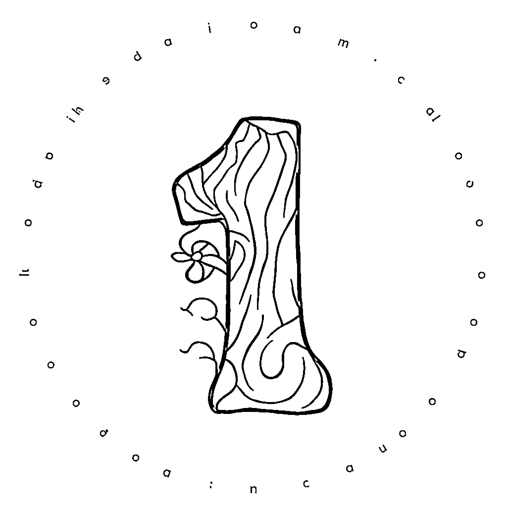 Number 1 with Floral Design Coloring Page (free black-and-white line drawing printable PDF for all, from beginners to advanced learners, including children, teens, adults, and seniors)