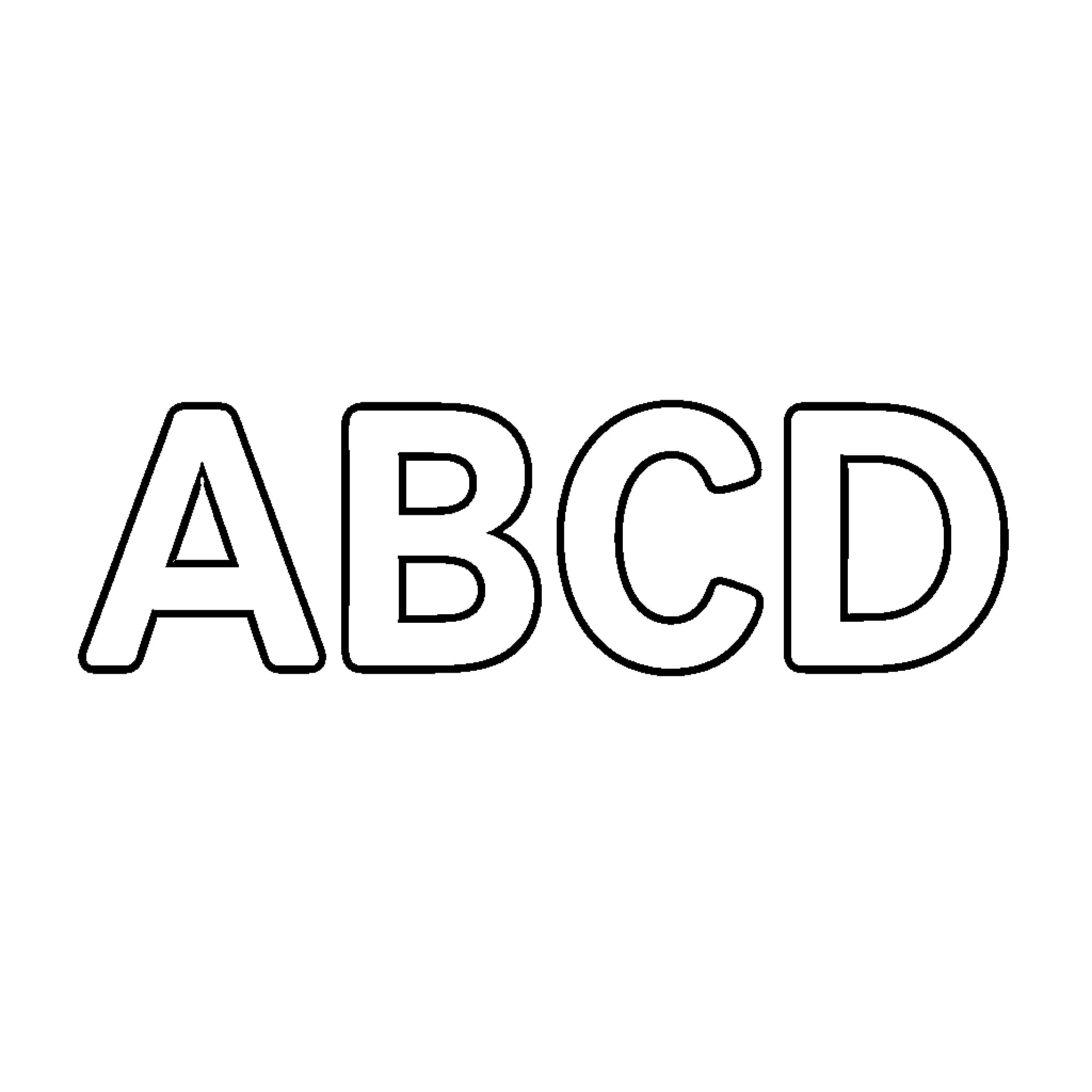 abcd displaying four uppercase alphabet letters Coloring Page (free black-and-white line drawing printable PDF for all, from beginners to advanced learners, including children, teens, adults, and seniors)