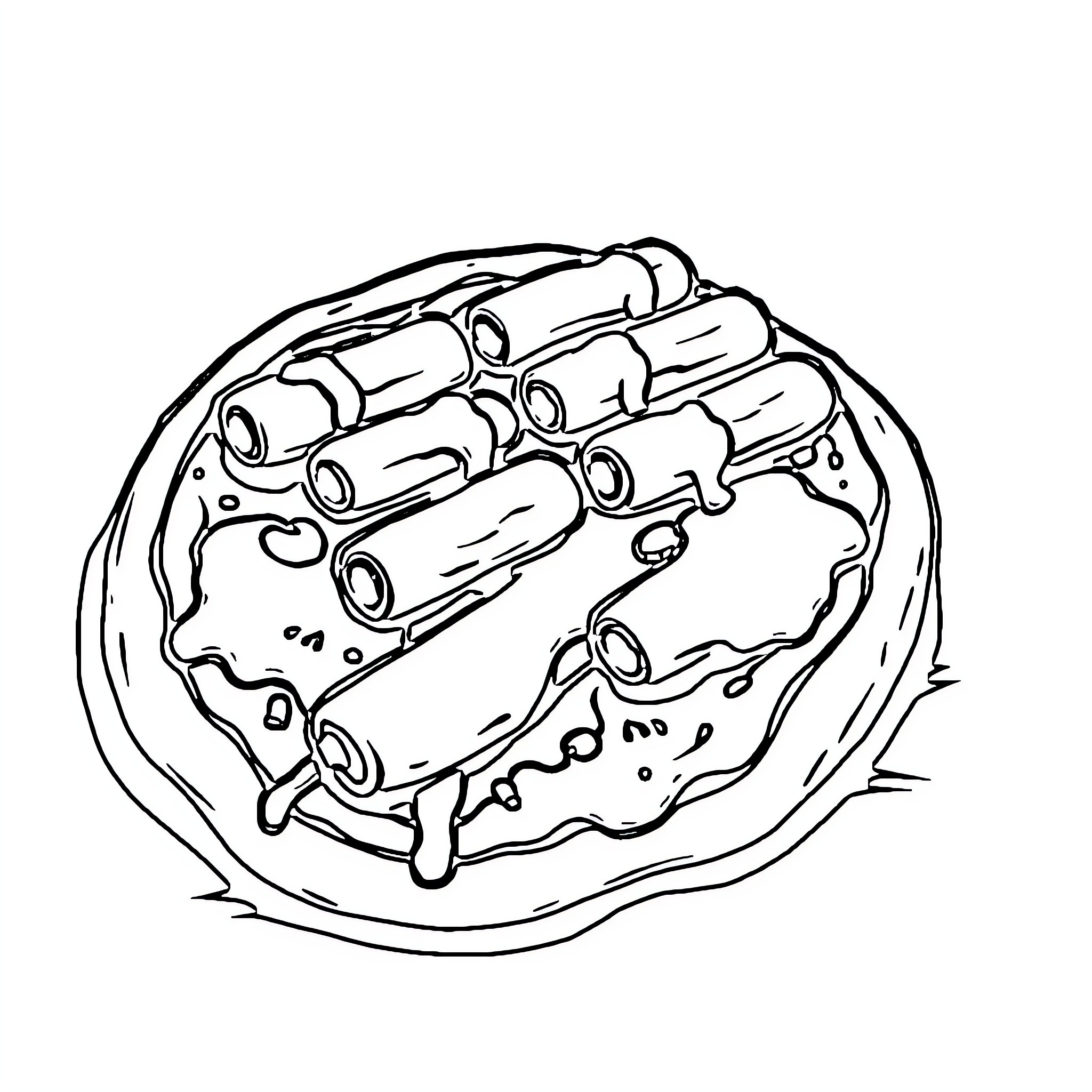 Pizza with delicious toppings Coloring Page (free black-and-white line drawing printable PDF for all, from beginners to advanced learners, including children, teens, adults, and seniors)