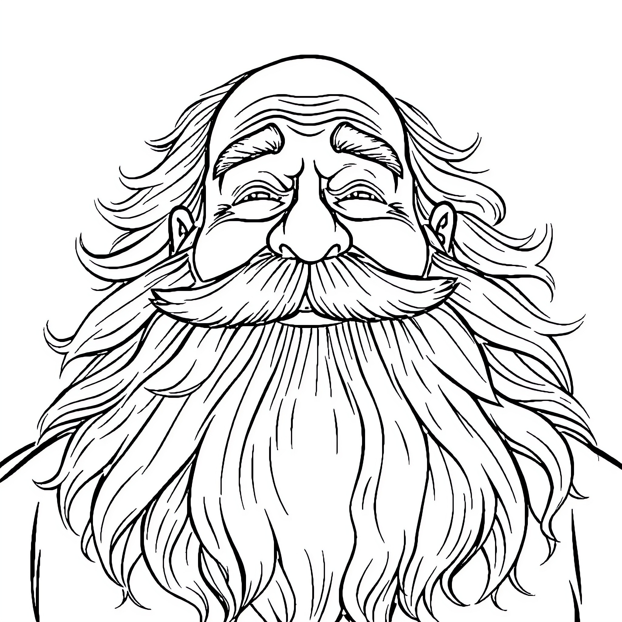 Dad's Whimsical Bearded Visage Coloring Page (free black-and-white line drawing printable PDF for all, from beginners to advanced learners, including children, teens, adults, and seniors)
