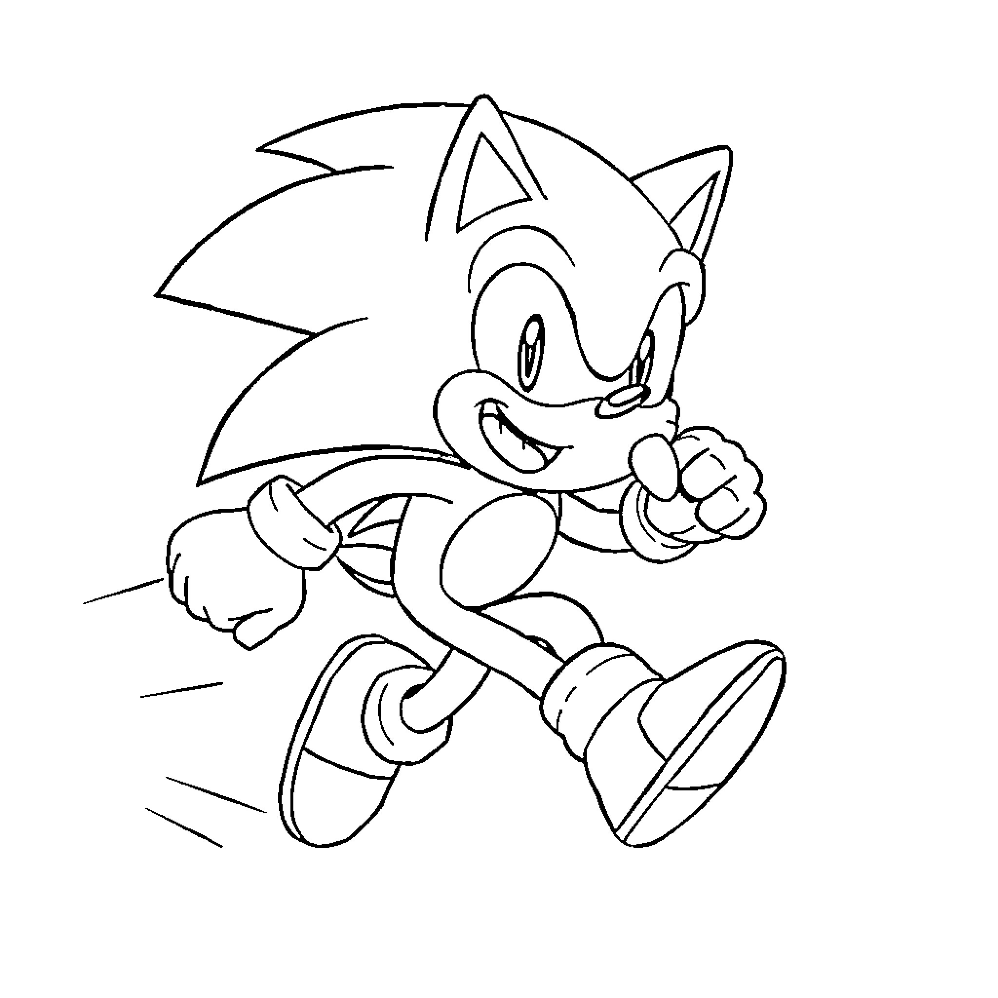 Sonic the Hedgehog running energetically Coloring Page (free black-and-white line drawing printable PDF for all, from beginners to advanced learners, including children, teens, adults, and seniors)