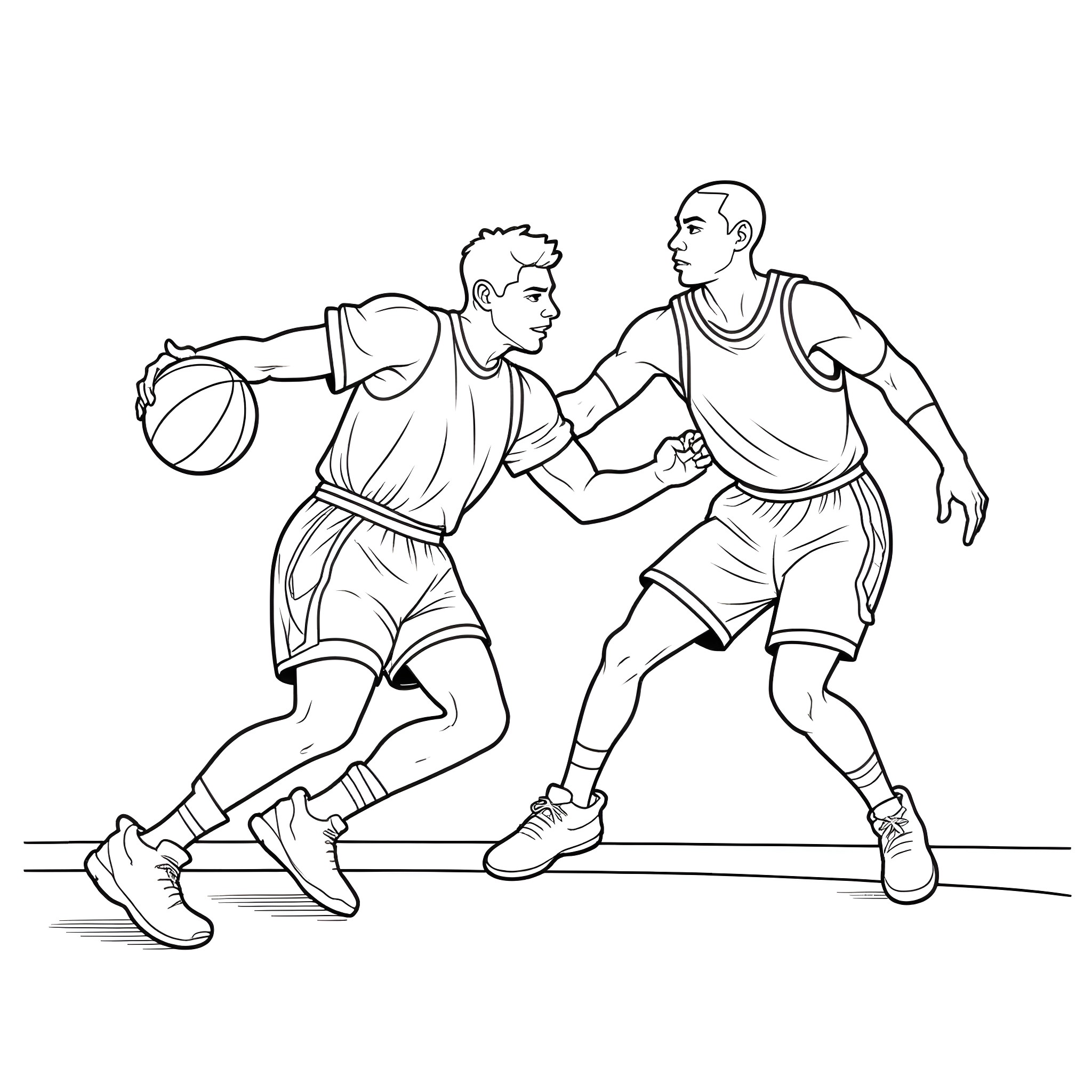 Deadpool basketball players in action Coloring Page (free black-and-white line drawing printable PDF for all, from beginners to advanced learners, including children, teens, adults, and seniors)