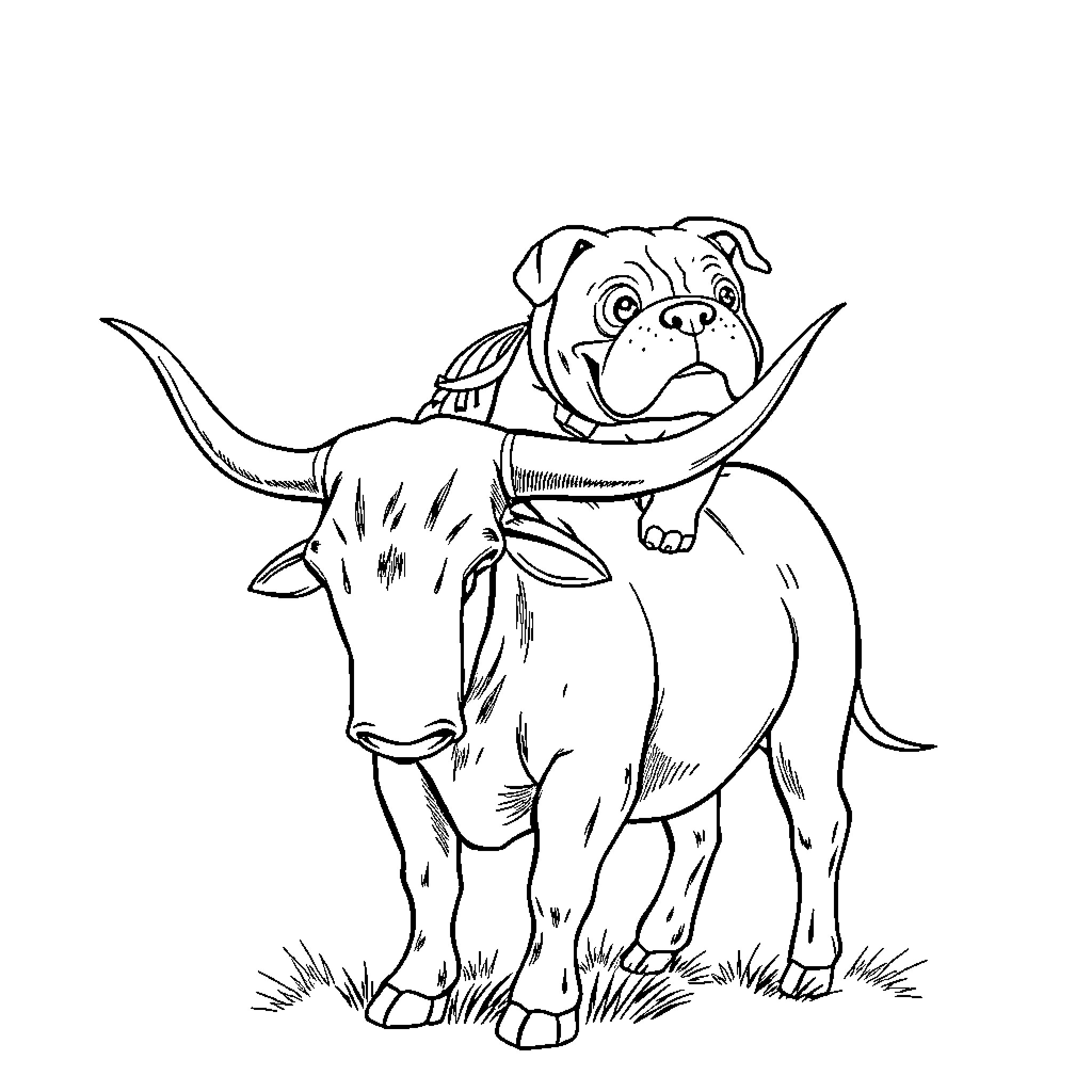 Bulldog wearing a cowboy hat and lasso Coloring Page (free black-and-white line drawing printable PDF for all, from beginners to advanced learners, including children, teens, adults, and seniors)