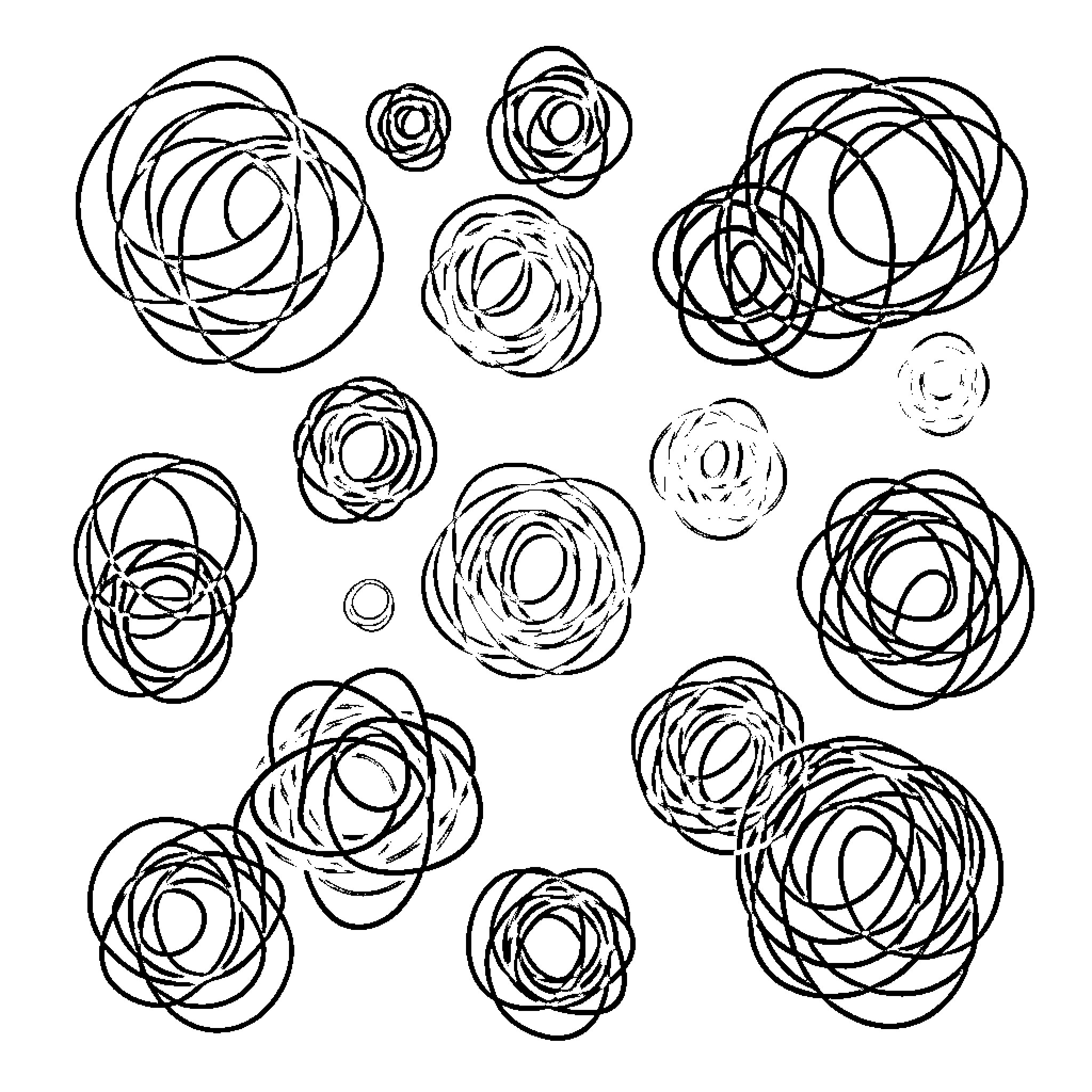 Shape of Overlapping Circular Scribbles Coloring Page (free black-and-white line drawing printable PDF for all, from beginners to advanced learners, including children, teens, adults, and seniors)