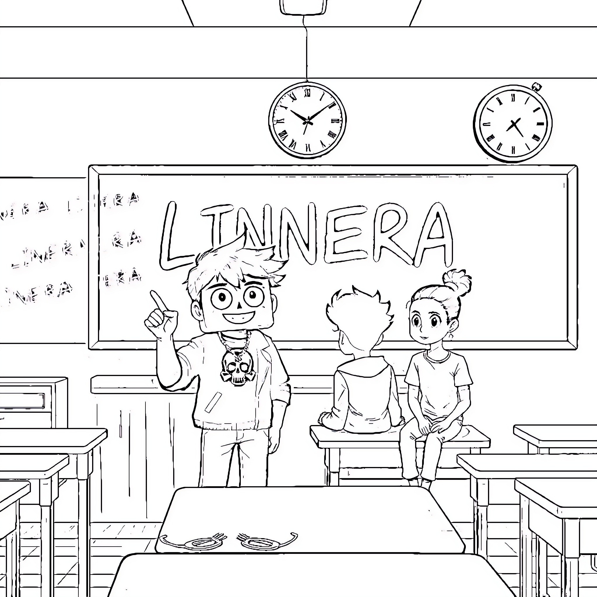 Classroom students learning with enthusiasm Coloring Page (free black-and-white line drawing printable PDF for all, from beginners to advanced learners, including children, teens, adults, and seniors)