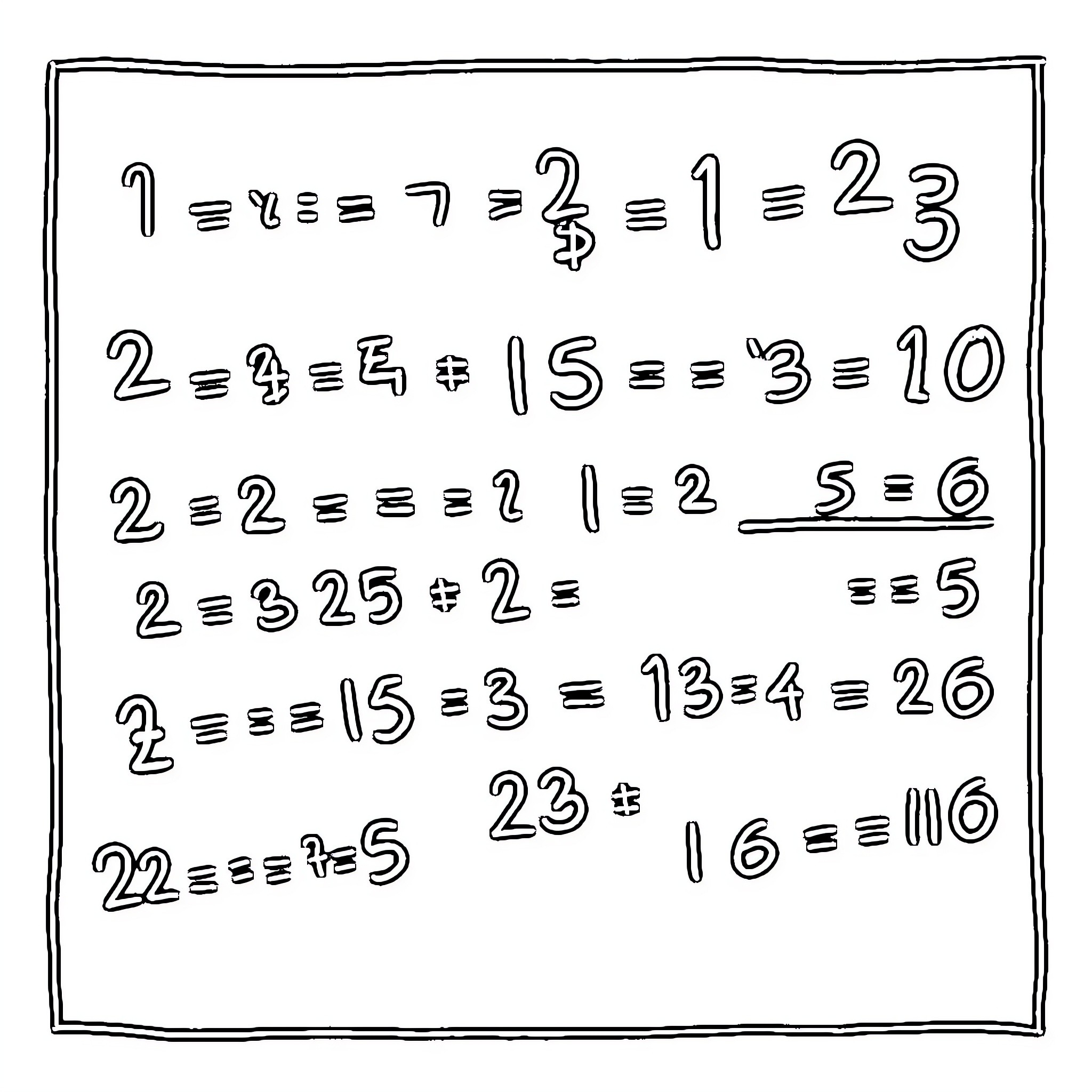 Math equations and calculations on a blackboard Coloring Page (free black-and-white line drawing printable PDF for all, from beginners to advanced learners, including children, teens, adults, and seniors)