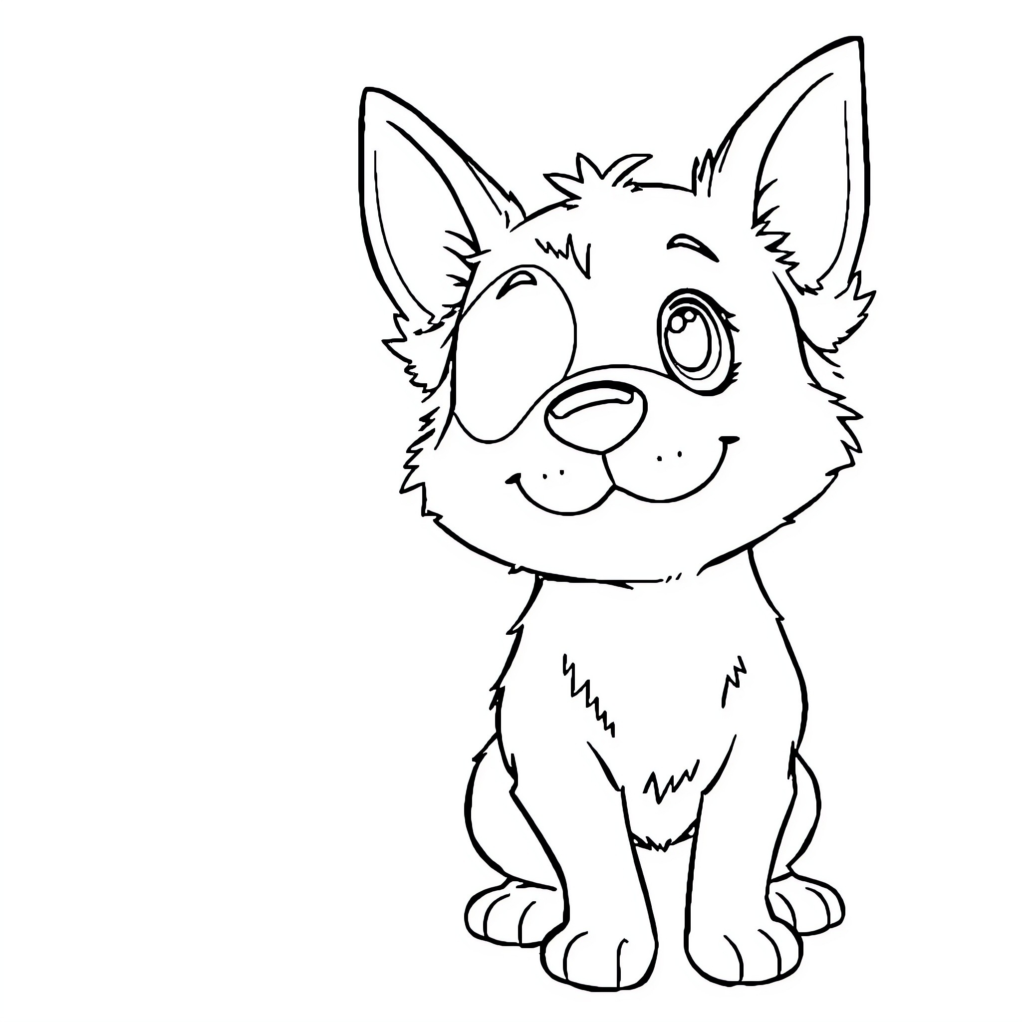 Dog sitting happily and smiling Coloring Page (free black-and-white line drawing printable PDF for all, from beginners to advanced learners, including children, teens, adults, and seniors)