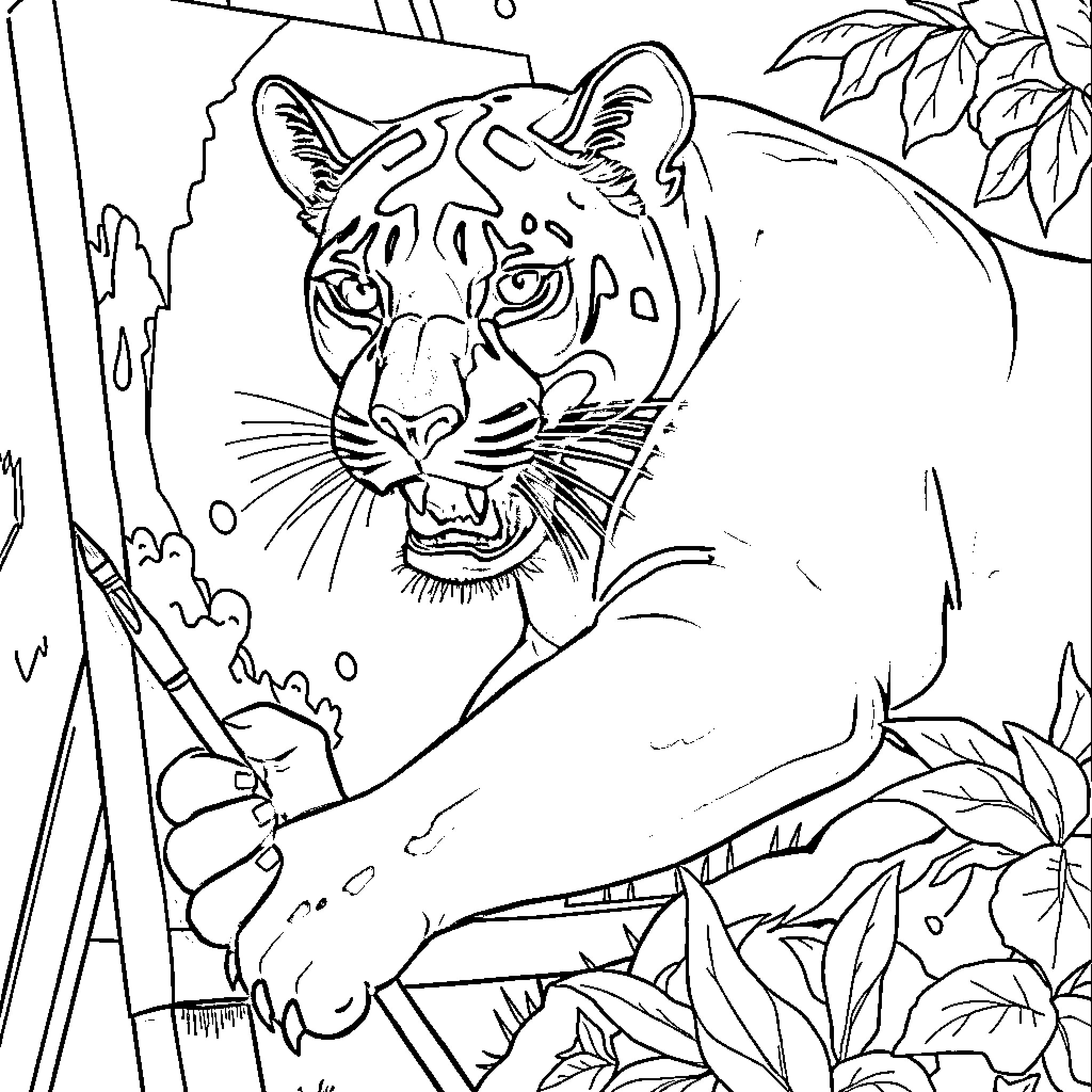 Panther stalking through the jungle Coloring Page (free black-and-white line drawing printable PDF for all, from beginners to advanced learners, including children, teens, adults, and seniors)