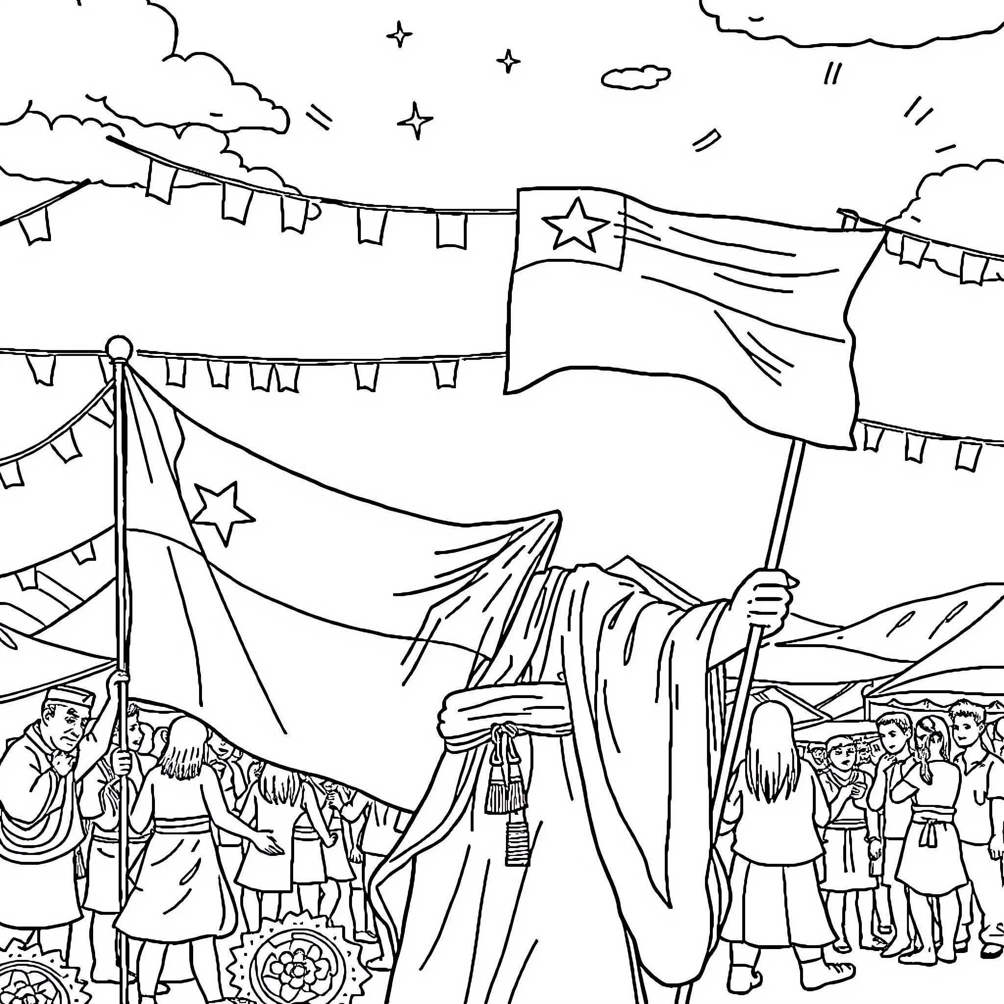 Rengoku's Celebration in the Festive Gathering Coloring Page (free black-and-white line drawing printable PDF for all, from beginners to advanced learners, including children, teens, adults, and seniors)