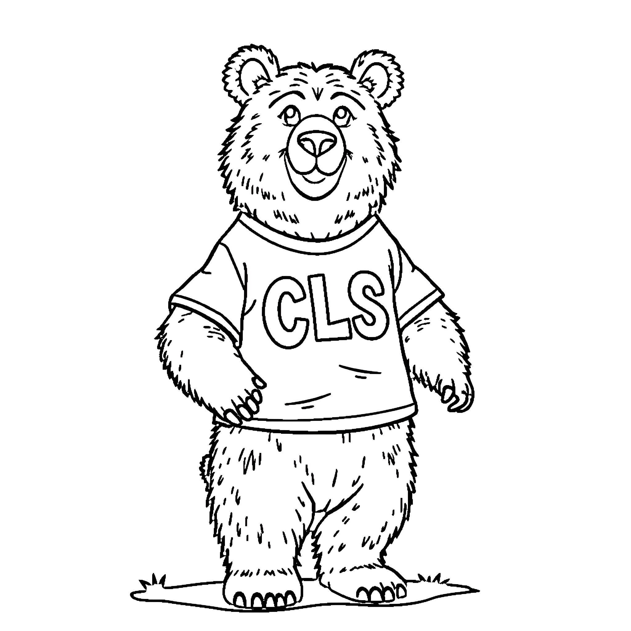 Bear wearing a school sports team shirt Coloring Page (free black-and-white line drawing printable PDF for all, from beginners to advanced learners, including children, teens, adults, and seniors)