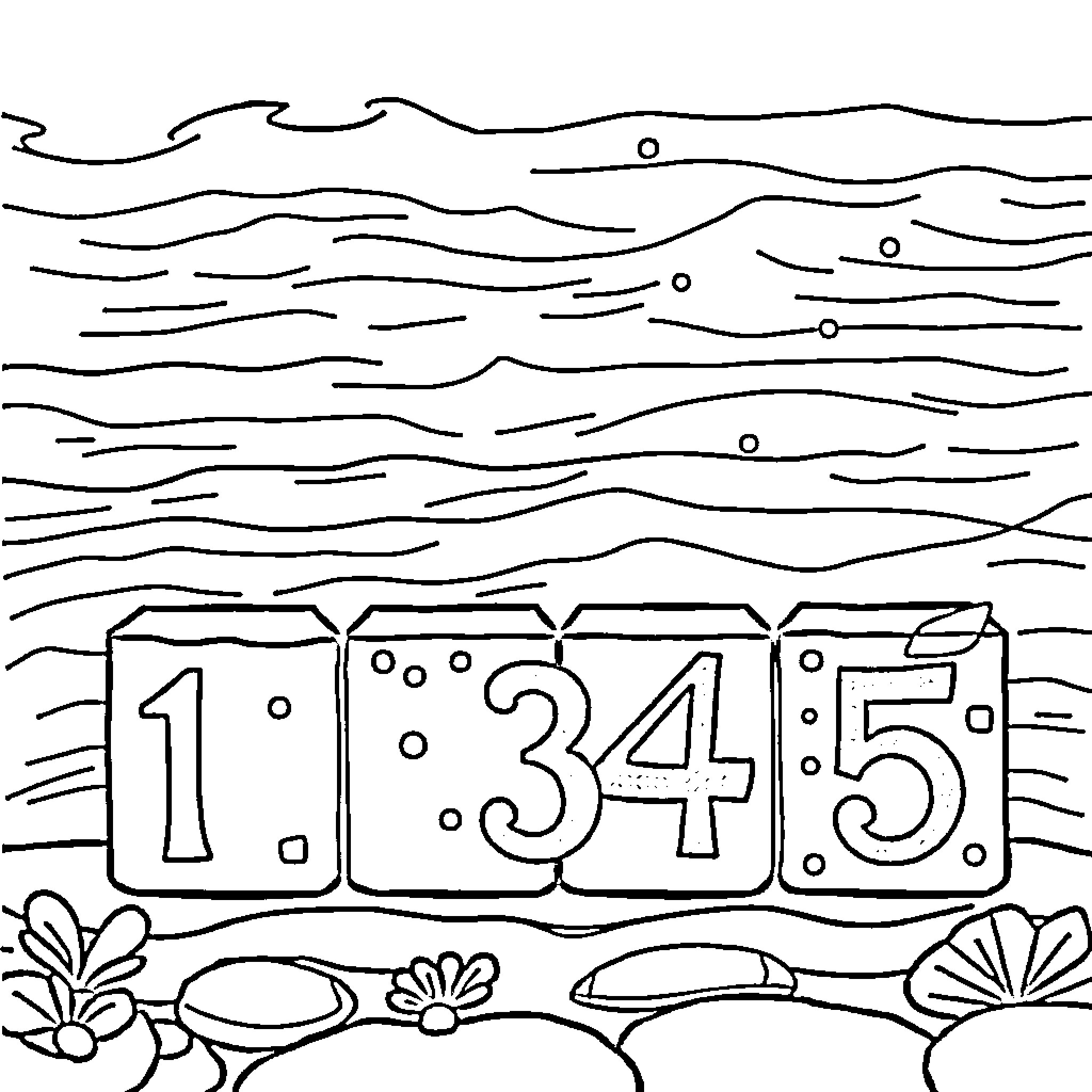 Number Wavy Landscape with Geometric Shapes Coloring Page (free black-and-white line drawing printable PDF for all, from beginners to advanced learners, including children, teens, adults, and seniors)