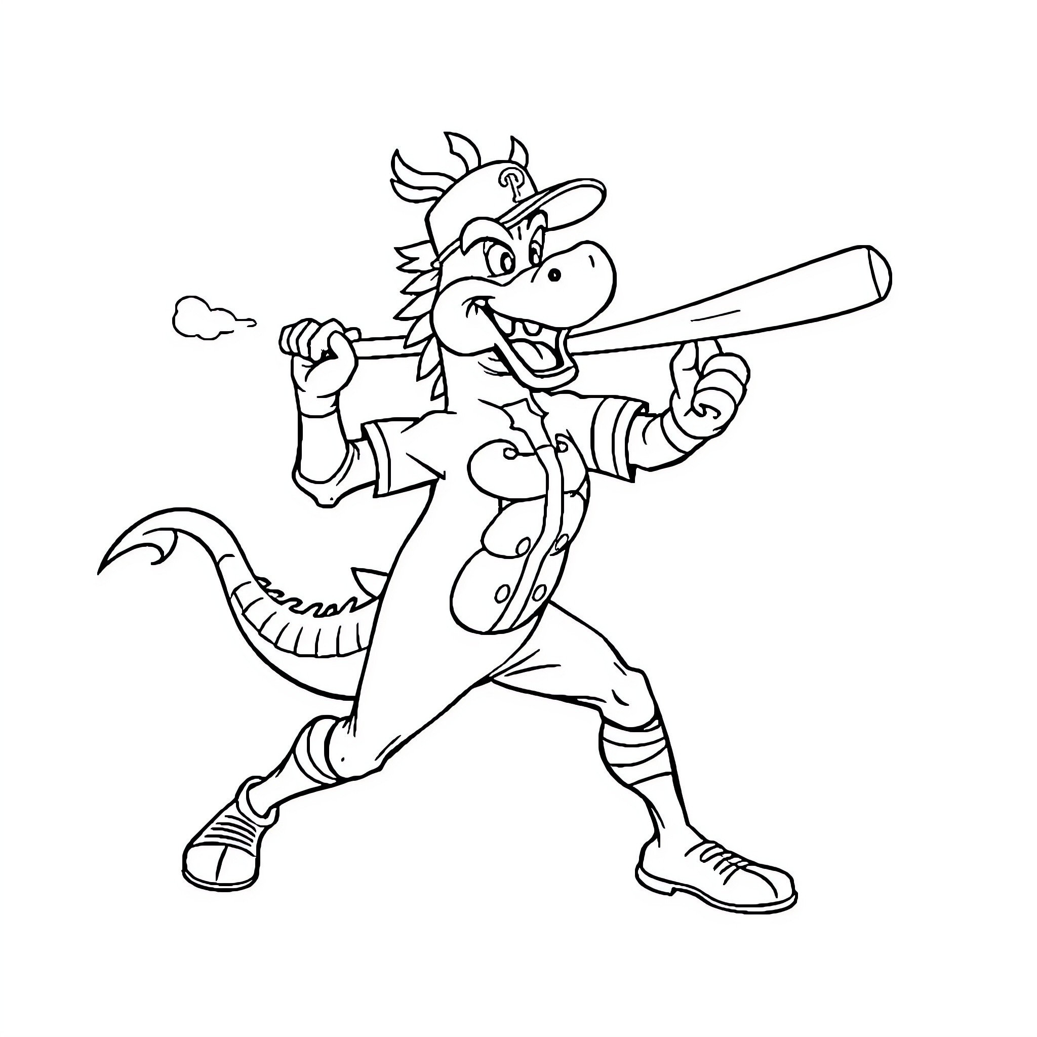 Philadelphia Phillies baseball player swinging bat energetically Coloring Page (free black-and-white line drawing printable PDF for all, from beginners to advanced learners, including children, teens, adults, and seniors)