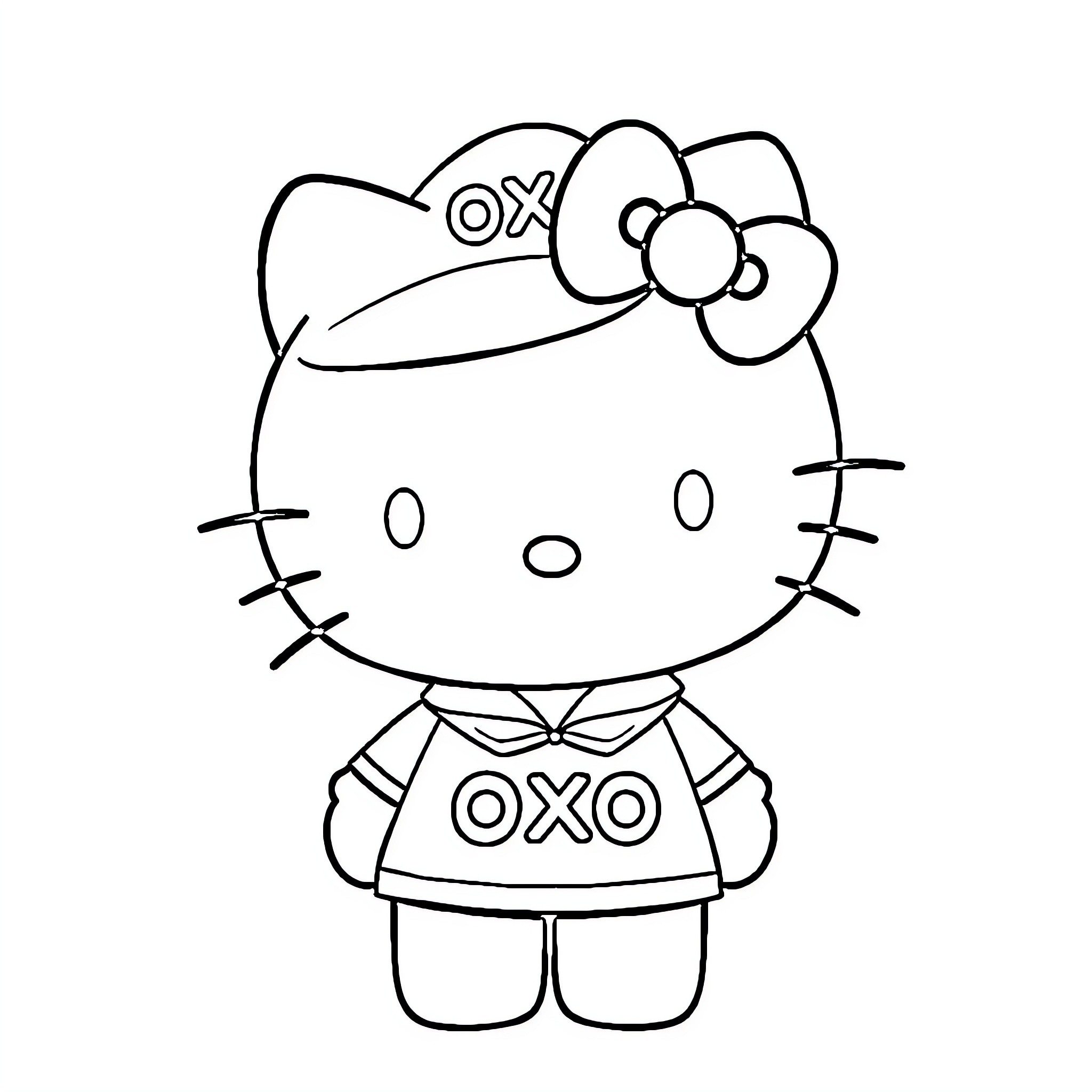 Hello Kitty wearing a cute outfit Coloring Page (free black-and-white line drawing printable PDF for all, from beginners to advanced learners, including children, teens, adults, and seniors)