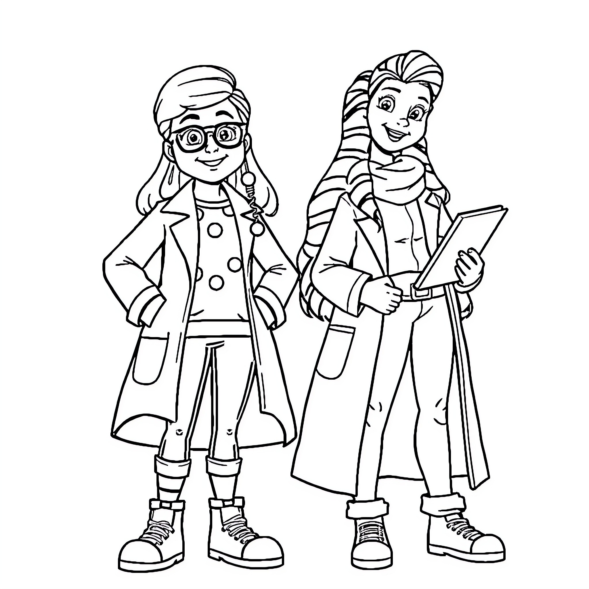 Abby Hatcher and Remy enjoying an adventure Coloring Page (free black-and-white line drawing printable PDF for all, from beginners to advanced learners, including children, teens, adults, and seniors)