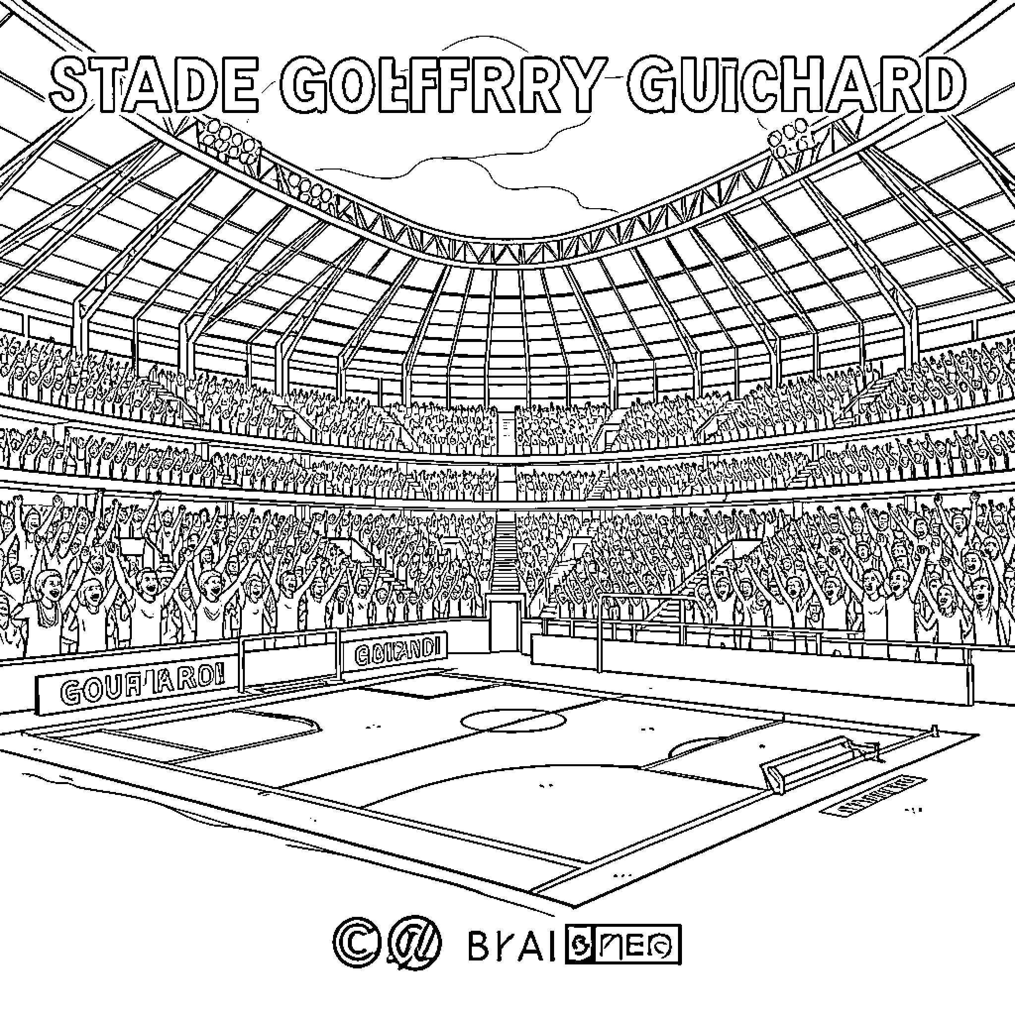 Stadium with crowded spectators and court Coloring Page (free black-and-white line drawing printable PDF for all, from beginners to advanced learners, including children, teens, adults, and seniors)