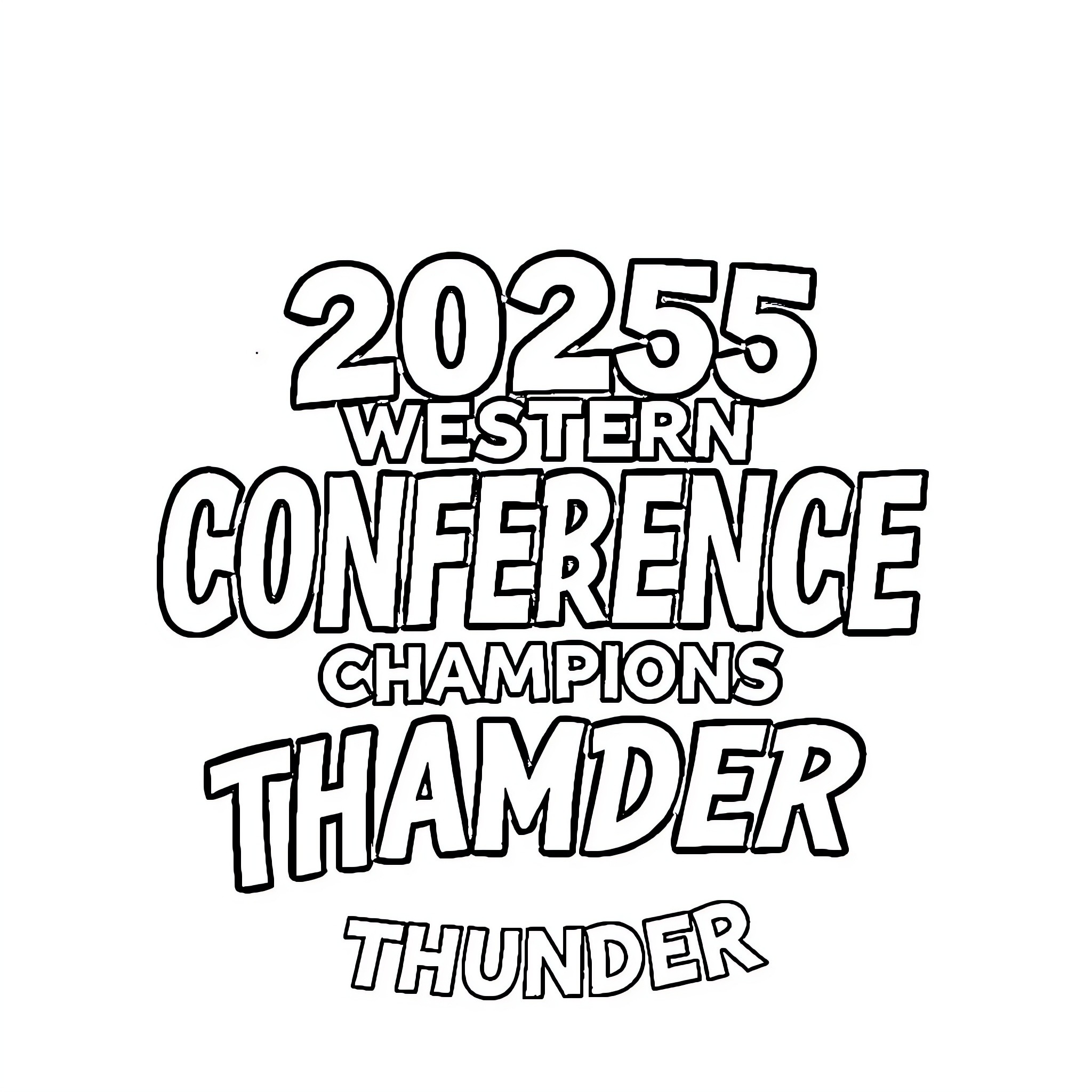 Oklahoma City Thunder Western Conference Champions 2025 Coloring Page (free black-and-white line drawing printable PDF for all, from beginners to advanced learners, including children, teens, adults, and seniors)