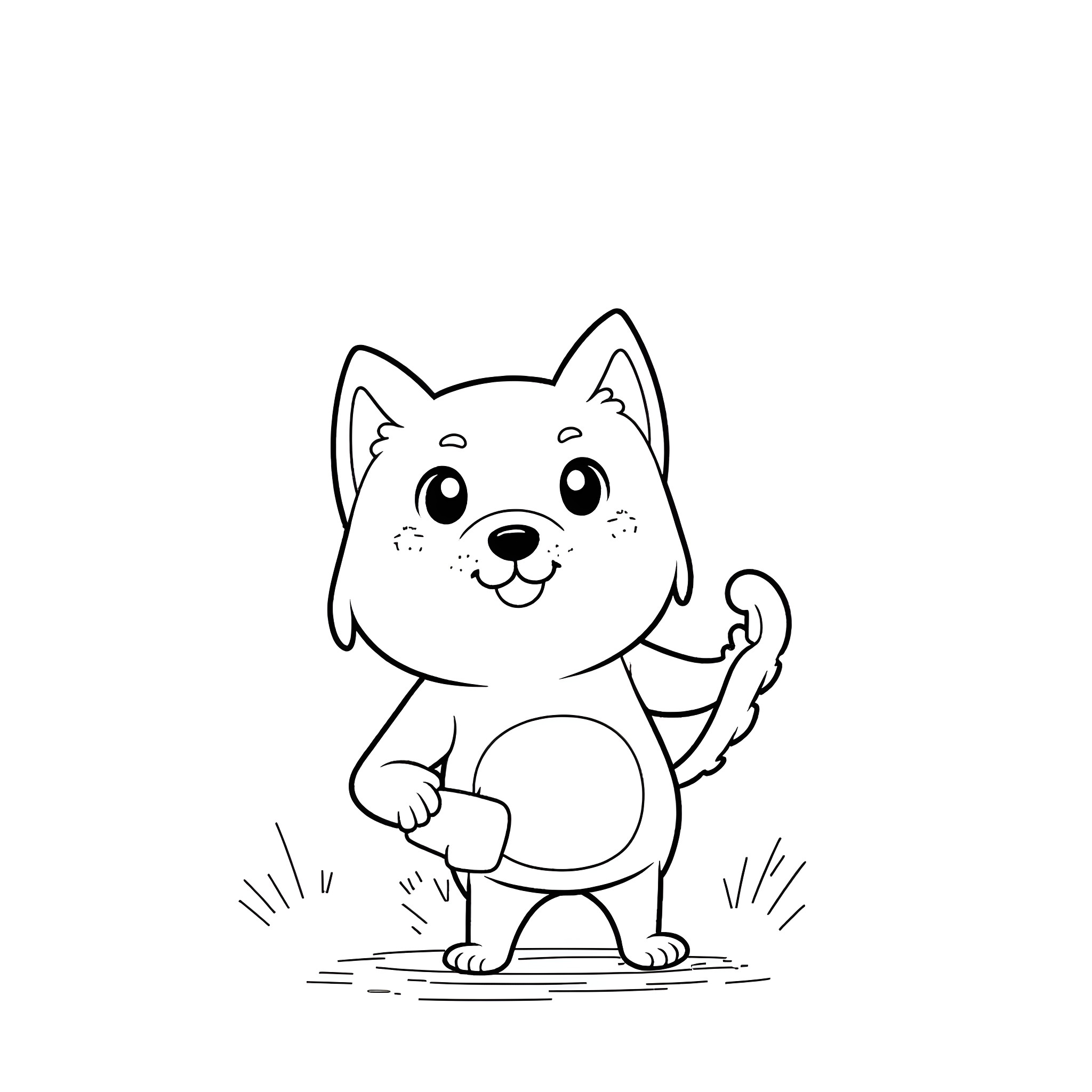 Bluey playing joyfully in the backyard Coloring Page (free black-and-white line drawing printable PDF for all, from beginners to advanced learners, including children, teens, adults, and seniors)