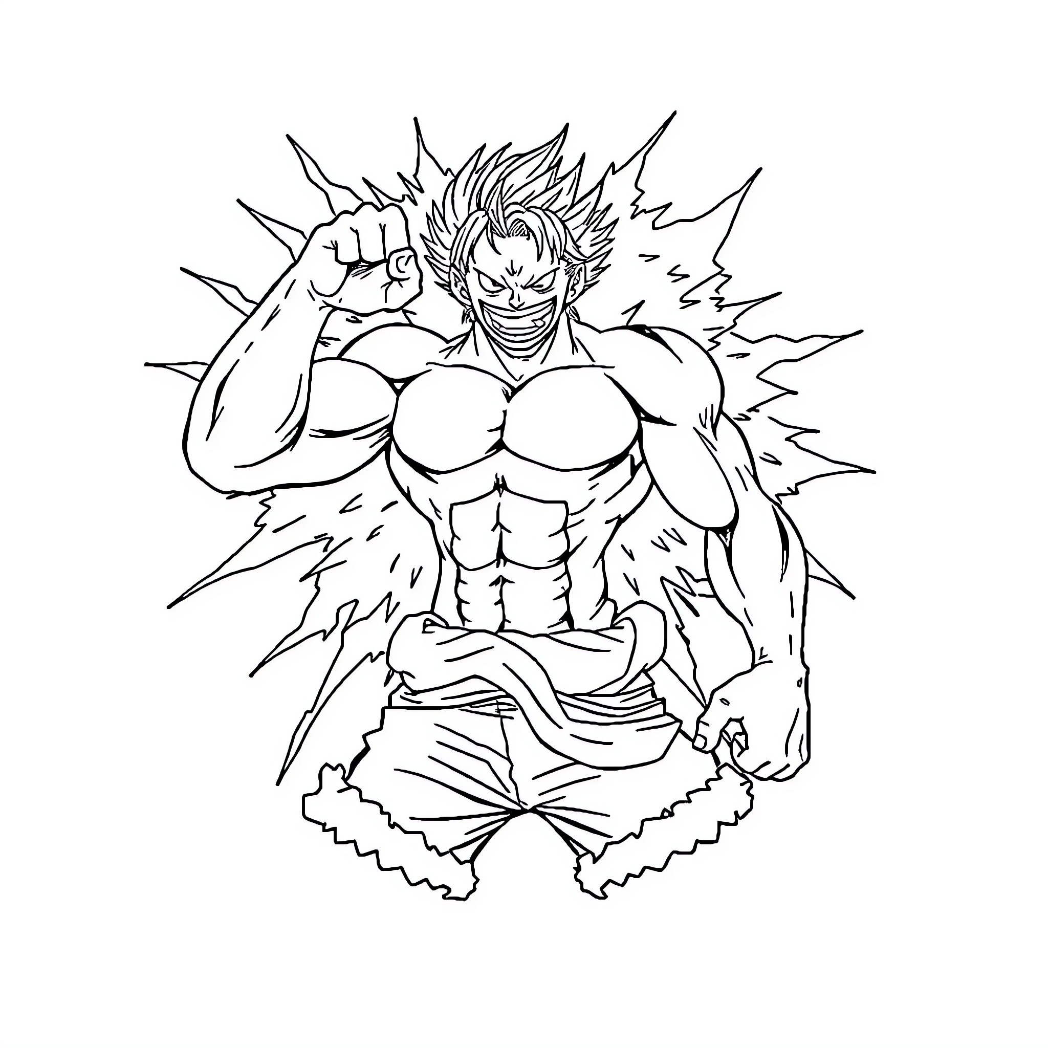 Luffy's Powerful Anime Pose Coloring Page (free black-and-white line drawing printable PDF for all, from beginners to advanced learners, including children, teens, adults, and seniors)