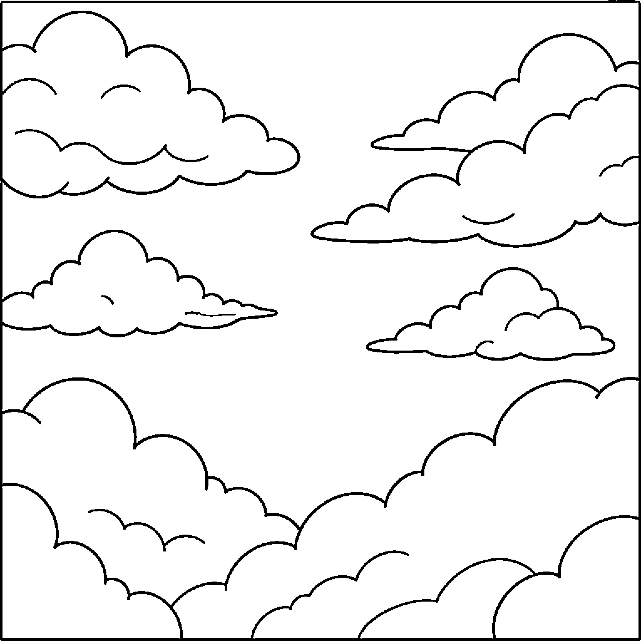 Bluy Clouds Floating in the Sky Coloring Page (free black-and-white line drawing printable PDF for all, from beginners to advanced learners, including children, teens, adults, and seniors)