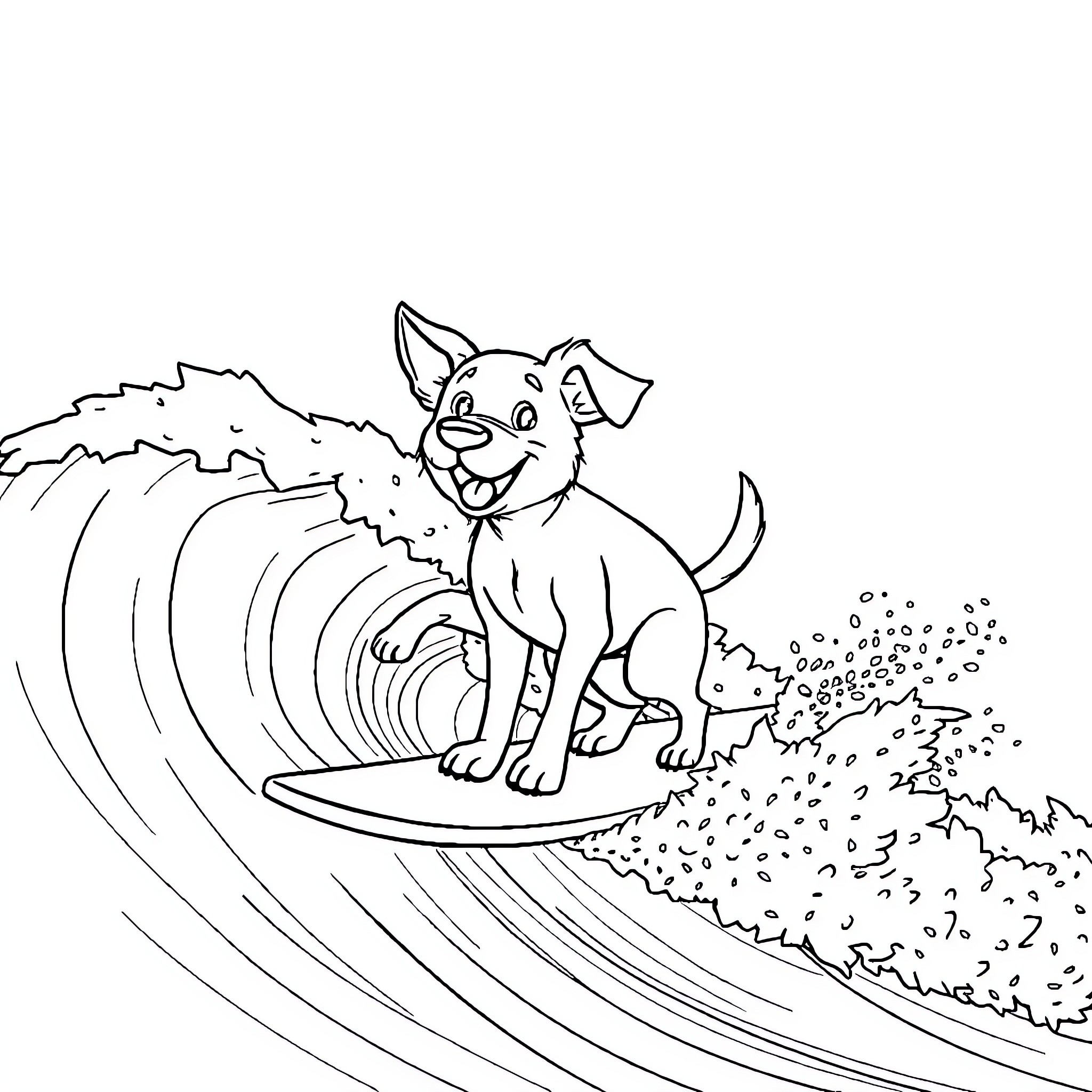Bluey surfing on the waves Coloring Page (free black-and-white line drawing printable PDF for all, from beginners to advanced learners, including children, teens, adults, and seniors)
